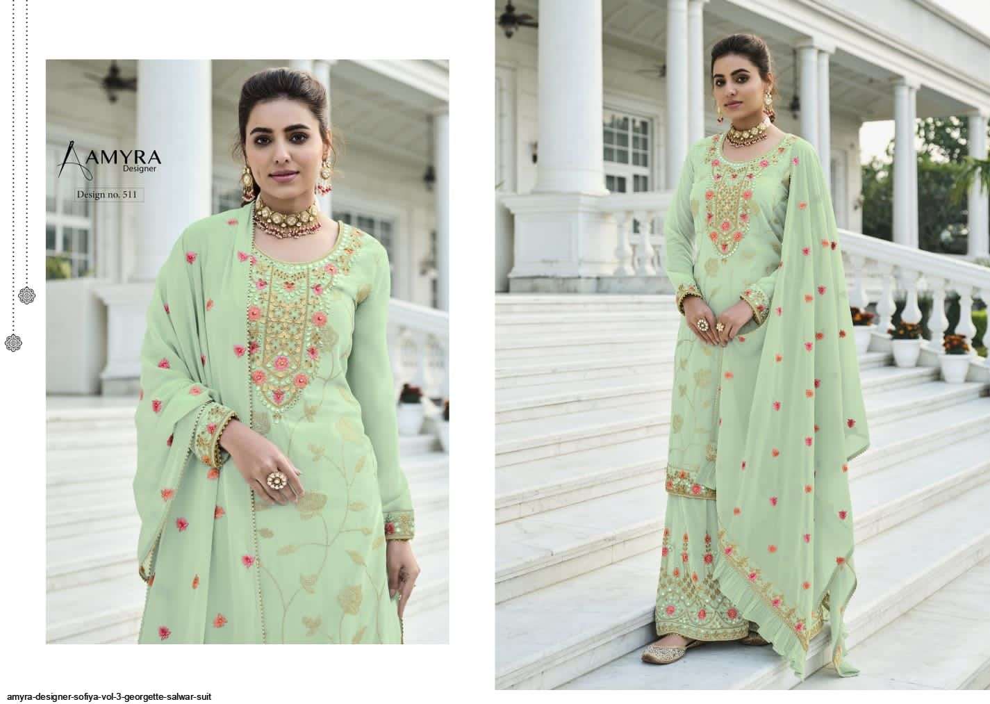 Sofiya Vol-3 By Amyra Designer 509 To 512 Series Beautiful Stylish Sharara Suits Fancy Colorful Casual Wear & Ethnic Wear & Ready To Wear Heavy Chinnon Silk Embroidered Dresses At Wholesale Price