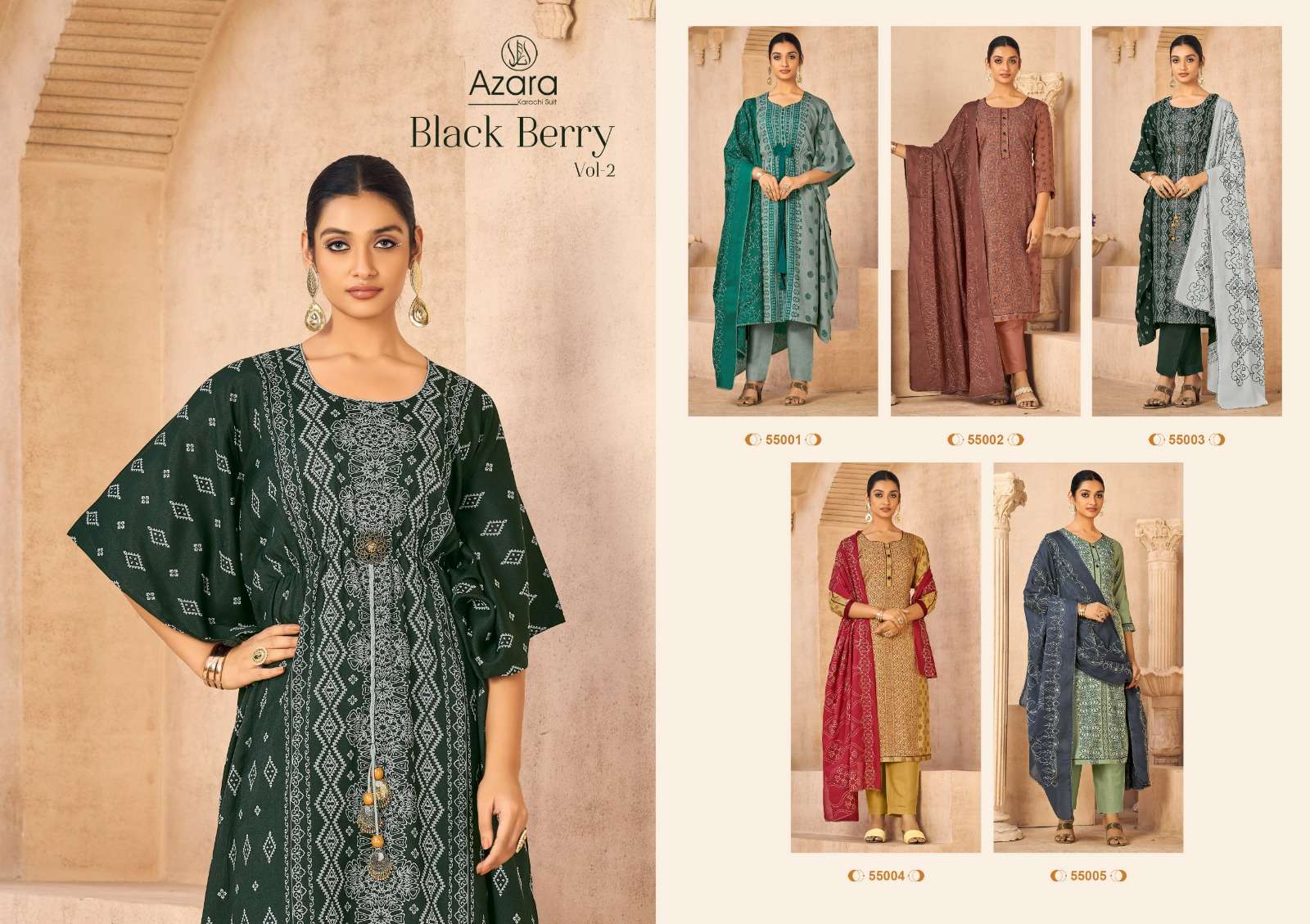 Black Berry Vol-2 By Azara 55001 To 55005 Beautiful Festive Suits Colorful Stylish Fancy Casual Wear & Ethnic Wear Cotton Print Dresses At Wholesale Price