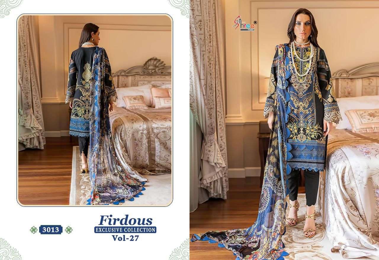 Firdous Exclusive Collection Vol-27 By Shree Fabs 3008 To 3015 Series Beautiful Pakistani Suits Colorful Stylish Fancy Casual Wear & Ethnic Wear Pure Cotton Dresses At Wholesale Price