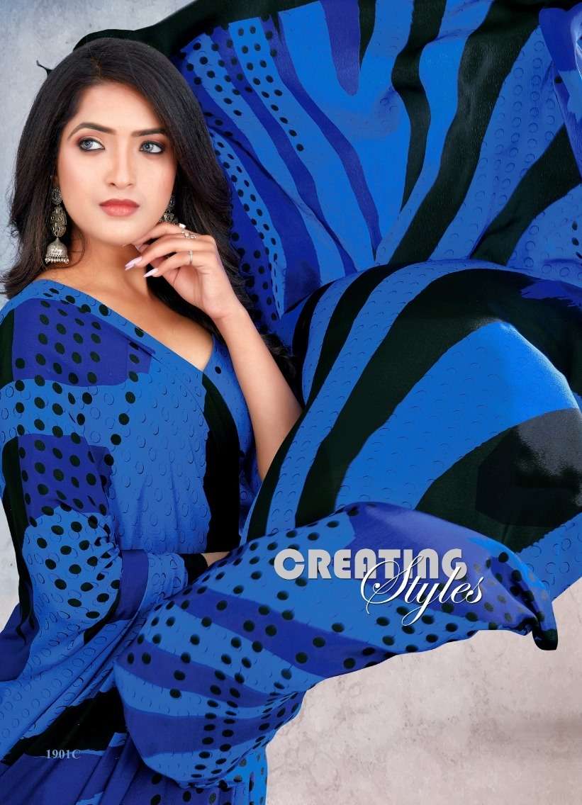 Creating Styles By Sushma 1901-A To 1901-F Series Indian Traditional Wear Collection Beautiful Stylish Fancy Colorful Party Wear & Occasional Wear Crepe Sarees At Wholesale Price