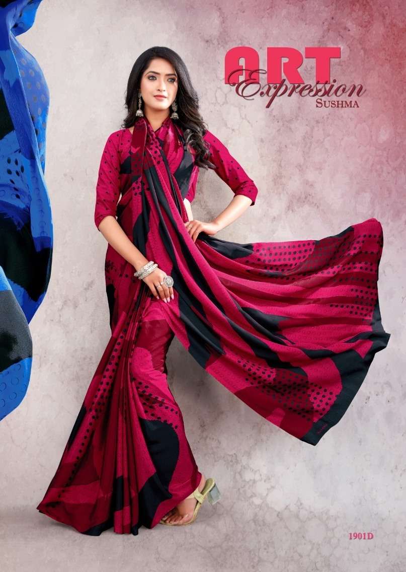 Creating Styles By Sushma 1901-A To 1901-F Series Indian Traditional Wear Collection Beautiful Stylish Fancy Colorful Party Wear & Occasional Wear Crepe Sarees At Wholesale Price