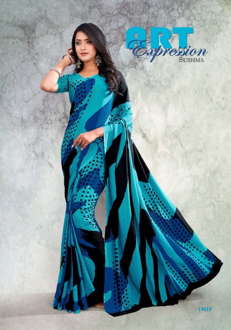 Creating Styles By Sushma 1901-A To 1901-F Series Indian Traditional Wear Collection Beautiful Stylish Fancy Colorful Party Wear & Occasional Wear Crepe Sarees At Wholesale Price