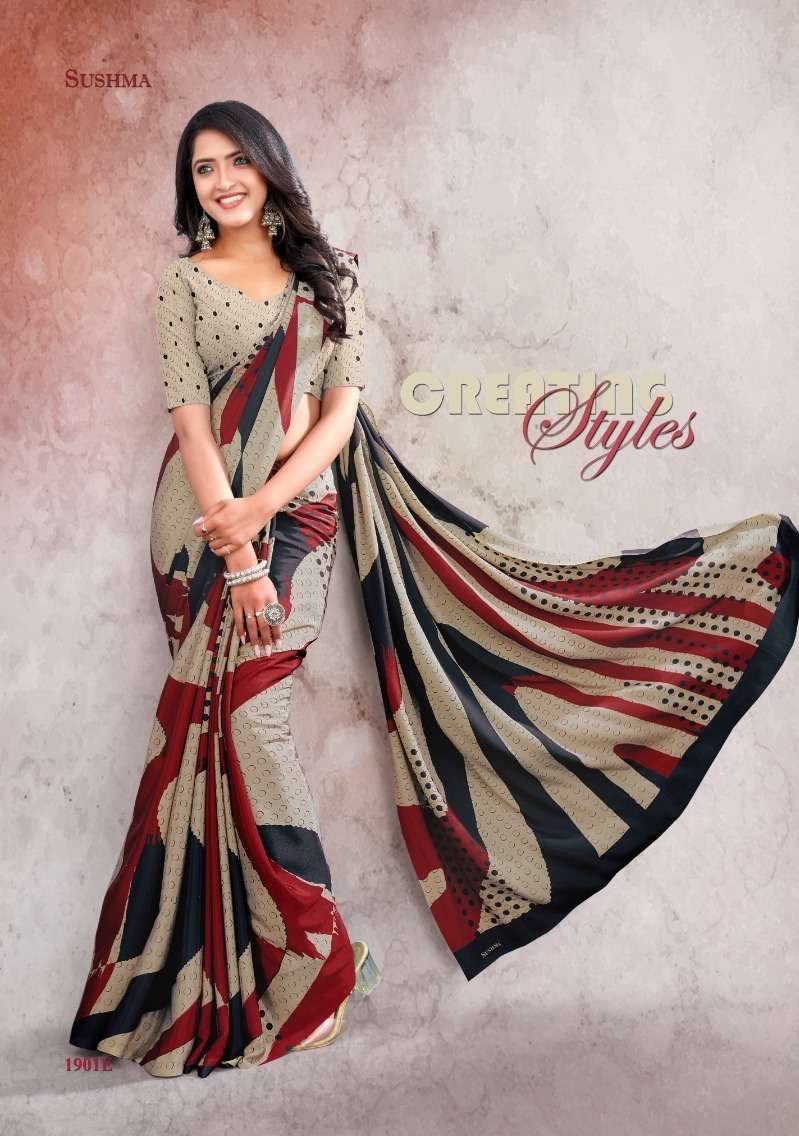 Creating Styles By Sushma 1901-A To 1901-F Series Indian Traditional Wear Collection Beautiful Stylish Fancy Colorful Party Wear & Occasional Wear Crepe Sarees At Wholesale Price