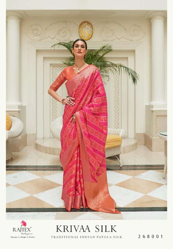 Krivaa Silk By Raj Tex 268001 To 268006 Series Indian Traditional Wear Collection Beautiful Stylish Fancy Colorful Party Wear & Occasional Wear Patola Silk Sarees At Wholesale Price