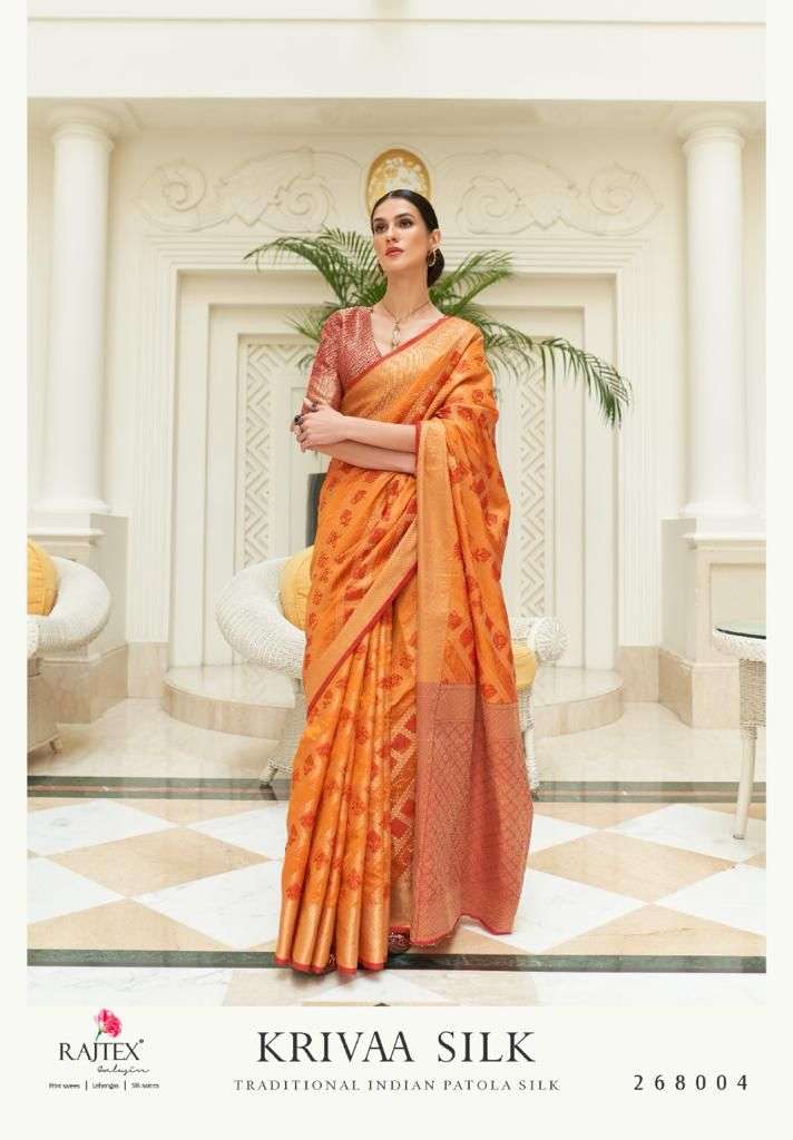 Krivaa Silk By Raj Tex 268001 To 268006 Series Indian Traditional Wear Collection Beautiful Stylish Fancy Colorful Party Wear & Occasional Wear Patola Silk Sarees At Wholesale Price