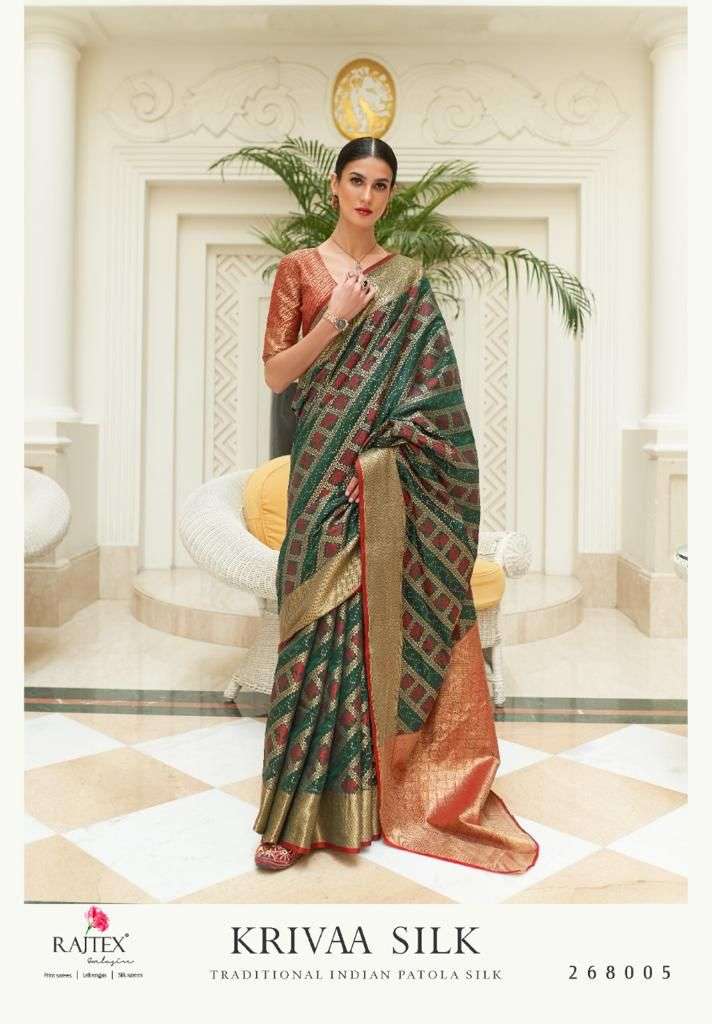 Krivaa Silk By Raj Tex 268001 To 268006 Series Indian Traditional Wear Collection Beautiful Stylish Fancy Colorful Party Wear & Occasional Wear Patola Silk Sarees At Wholesale Price