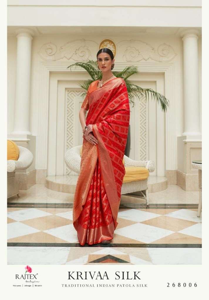 Krivaa Silk By Raj Tex 268001 To 268006 Series Indian Traditional Wear Collection Beautiful Stylish Fancy Colorful Party Wear & Occasional Wear Patola Silk Sarees At Wholesale Price