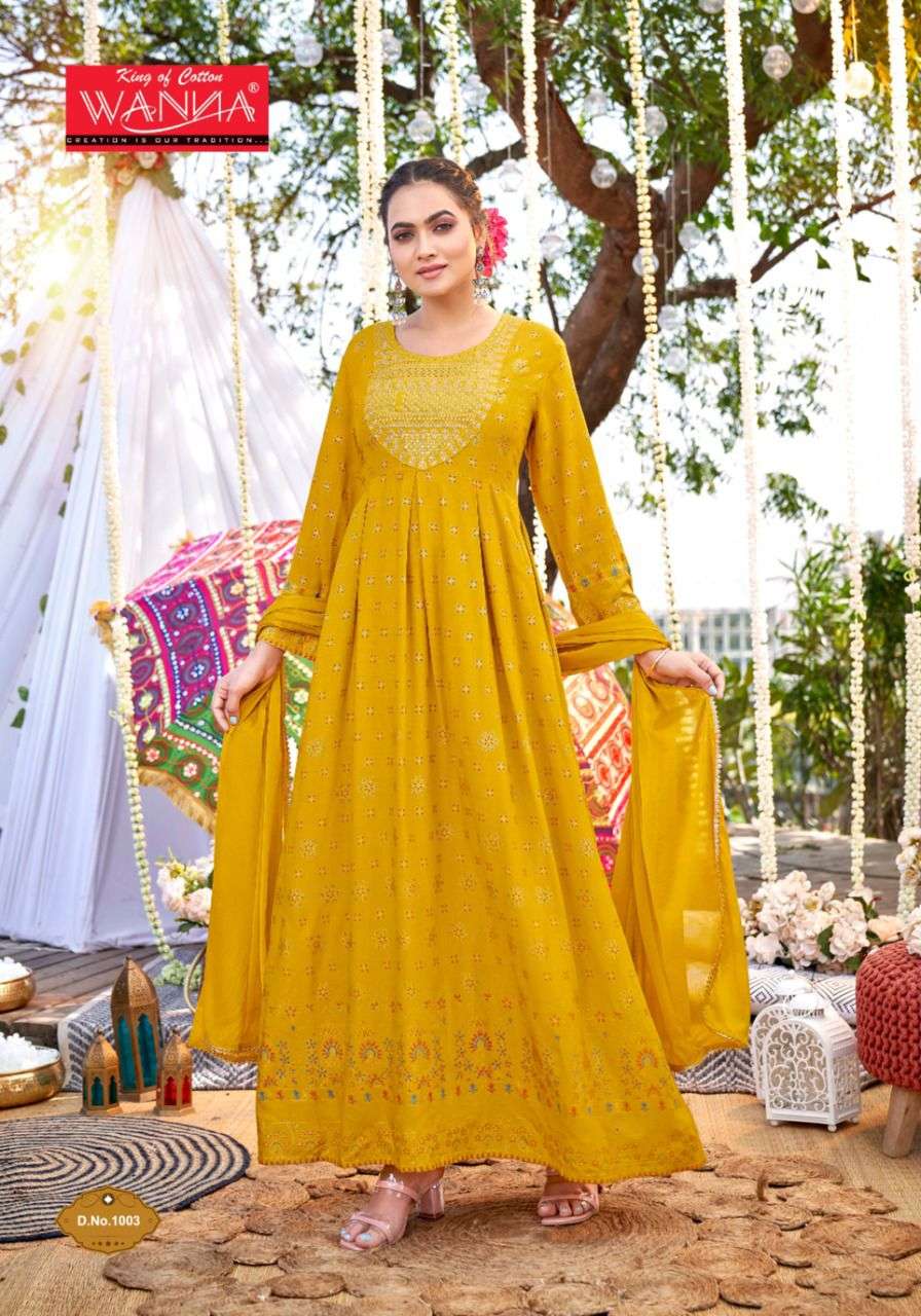 Dastoor Hit Design 1003 By Wanna Beautiful Stylish Fancy Colorful Casual Wear & Ethnic Wear Rayon Slub Print Gowns With Dupatta At Wholesale Price
