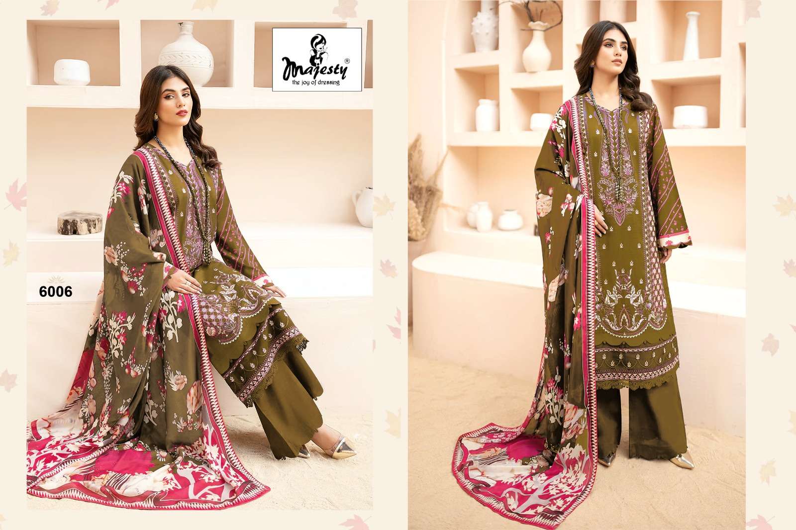 Cheveron Lawn Vol-6 By Majesty 6001 To 6006 Series Beautiful Stylish Pakistani Suits Fancy Colorful Casual Wear & Ethnic Wear & Ready To Wear Pure Cotton With Embroidery Dresses At Wholesale Price