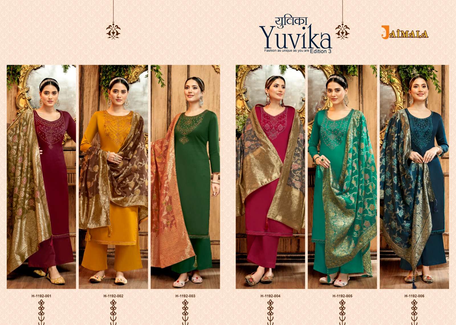 Yuvika Vol-3 By Jaimala 1192-001 To 1192-006 Series Beautiful Stylish Suits Fancy Colorful Casual Wear & Ethnic Wear & Ready To Wear Pure Jam Cotton Dresses At Wholesale Price