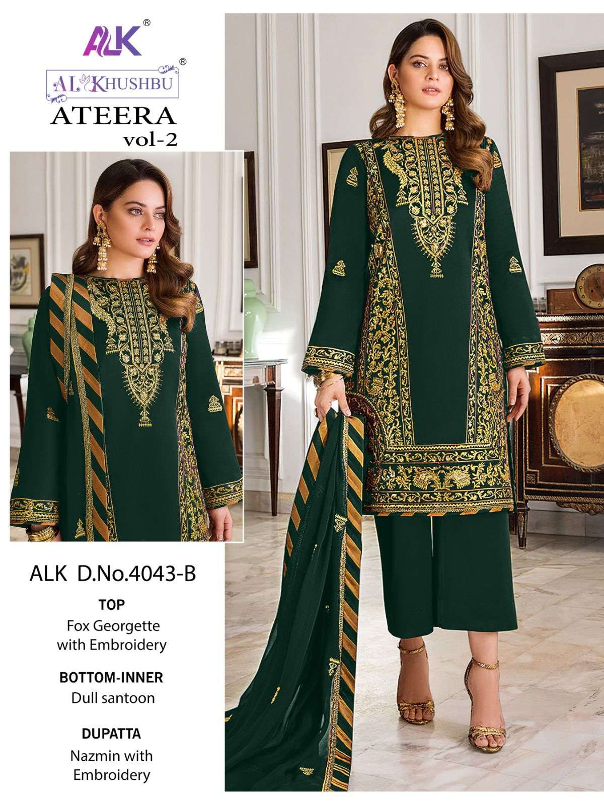 Ateera Vol-2 By Al Khushbu 4043-A To 4043-D Series Pakistani Suits Beautiful Fancy Colorful Stylish Party Wear & Occasional Wear Faux Georgette Embroidery Dresses At Wholesale Price