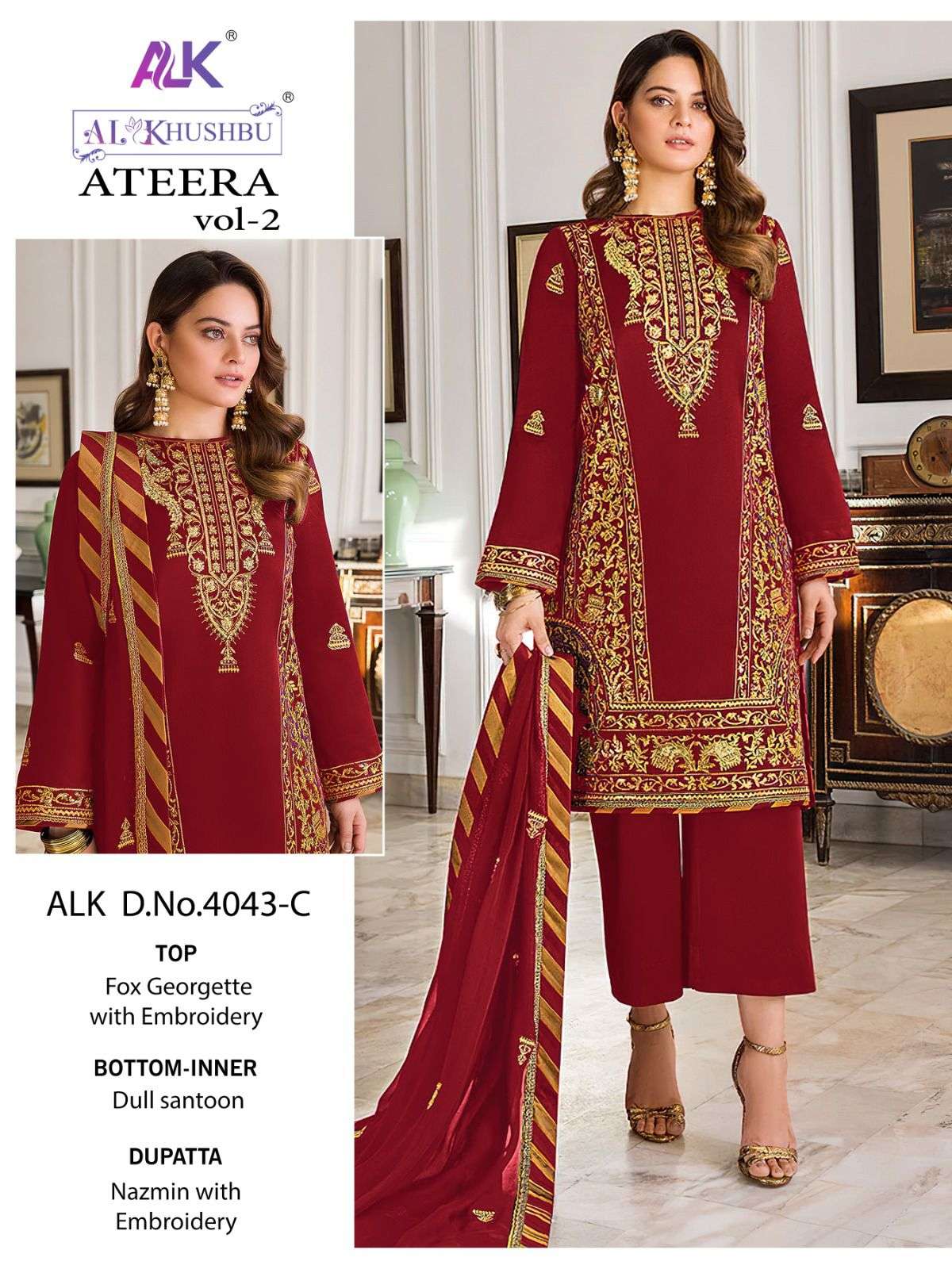 Ateera Vol-2 By Al Khushbu 4043-A To 4043-D Series Pakistani Suits Beautiful Fancy Colorful Stylish Party Wear & Occasional Wear Faux Georgette Embroidery Dresses At Wholesale Price