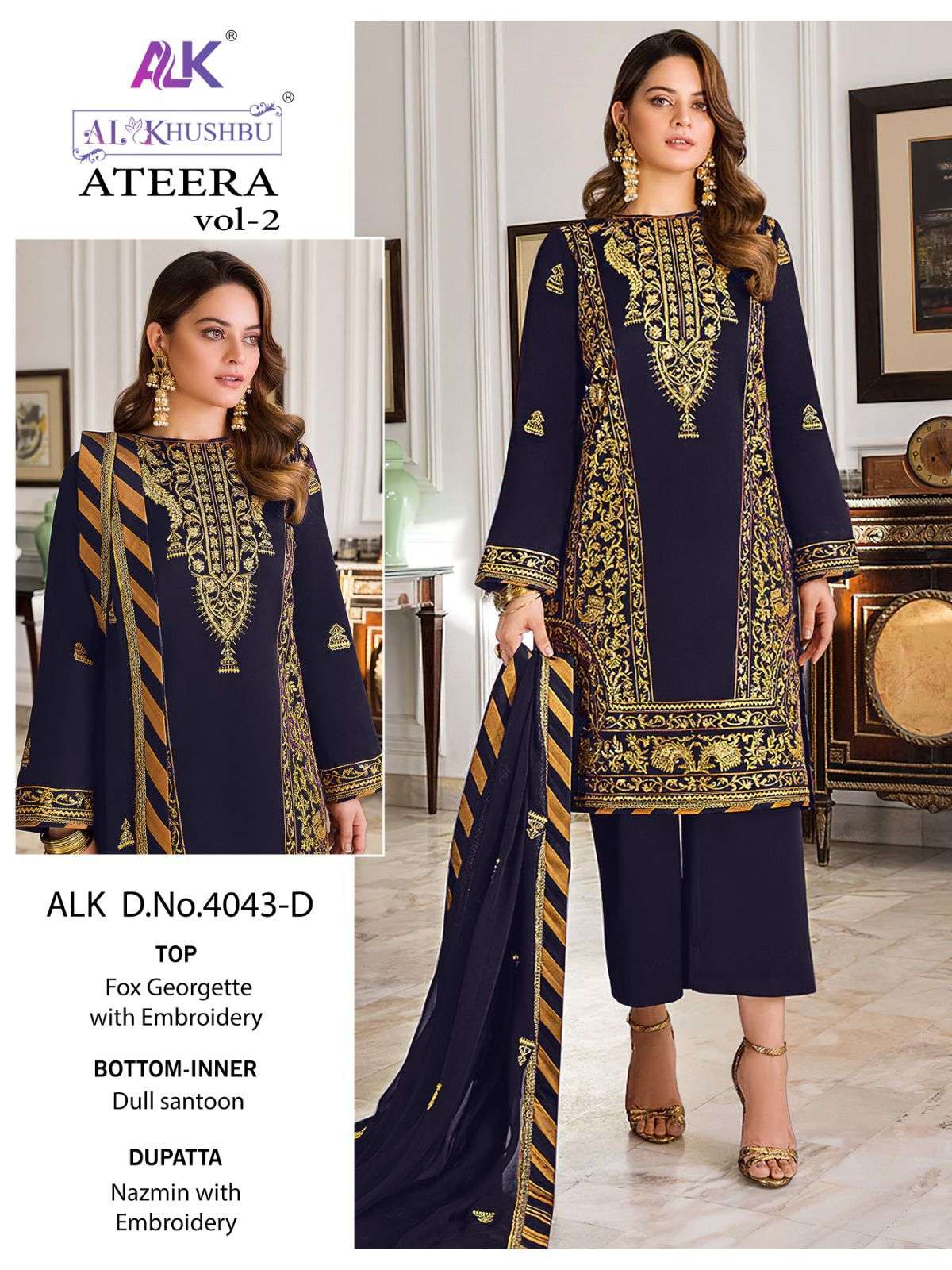 Ateera Vol-2 By Al Khushbu 4043-A To 4043-D Series Pakistani Suits Beautiful Fancy Colorful Stylish Party Wear & Occasional Wear Faux Georgette Embroidery Dresses At Wholesale Price