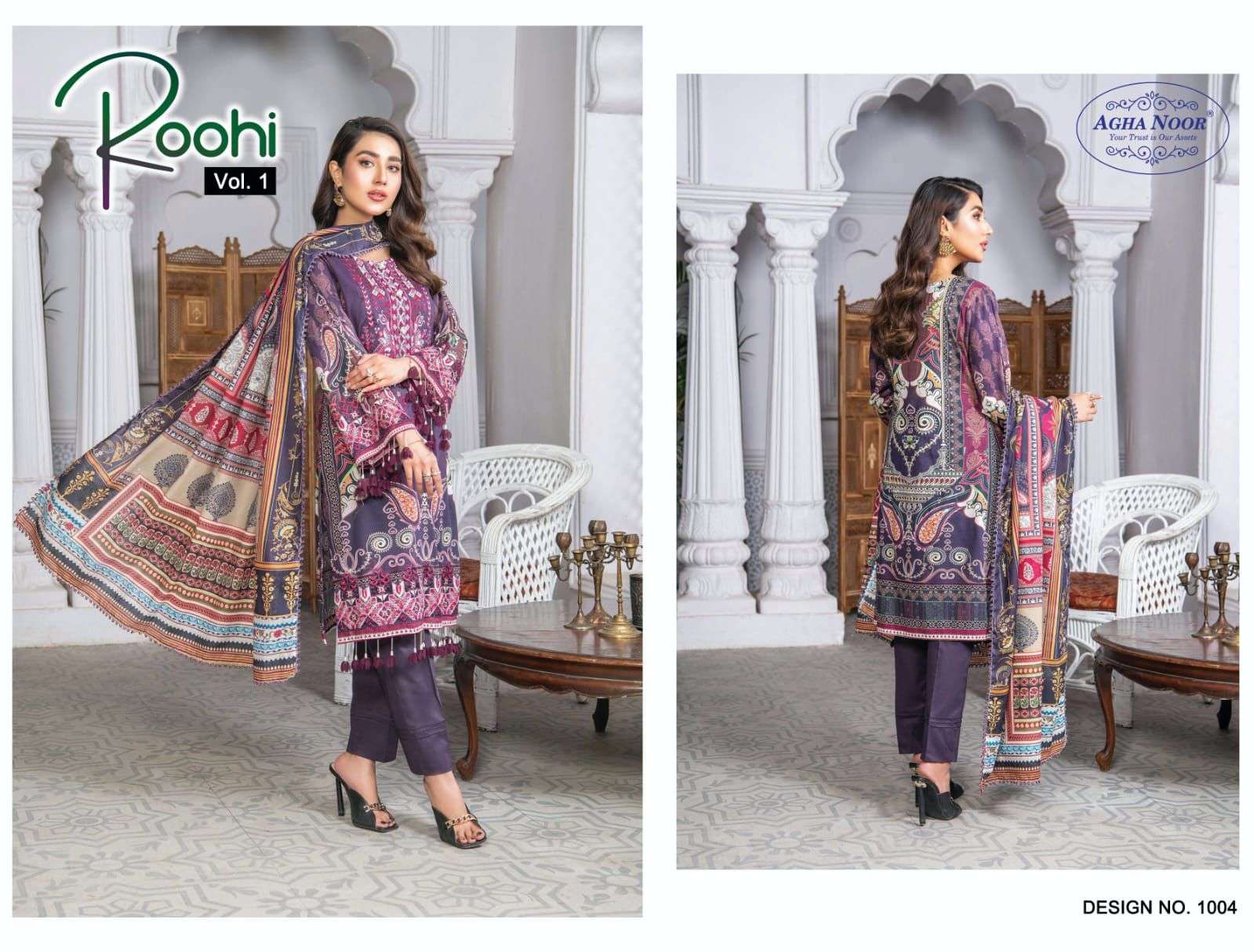 Roohi Vol-1 By Agha Noor 1001 To 1004 Series Beautiful Stylish Pakistani Suits Fancy Colorful Casual Wear & Ethnic Wear & Ready To Wear Lawn Cotton Embroidered Dresses At Wholesale Price