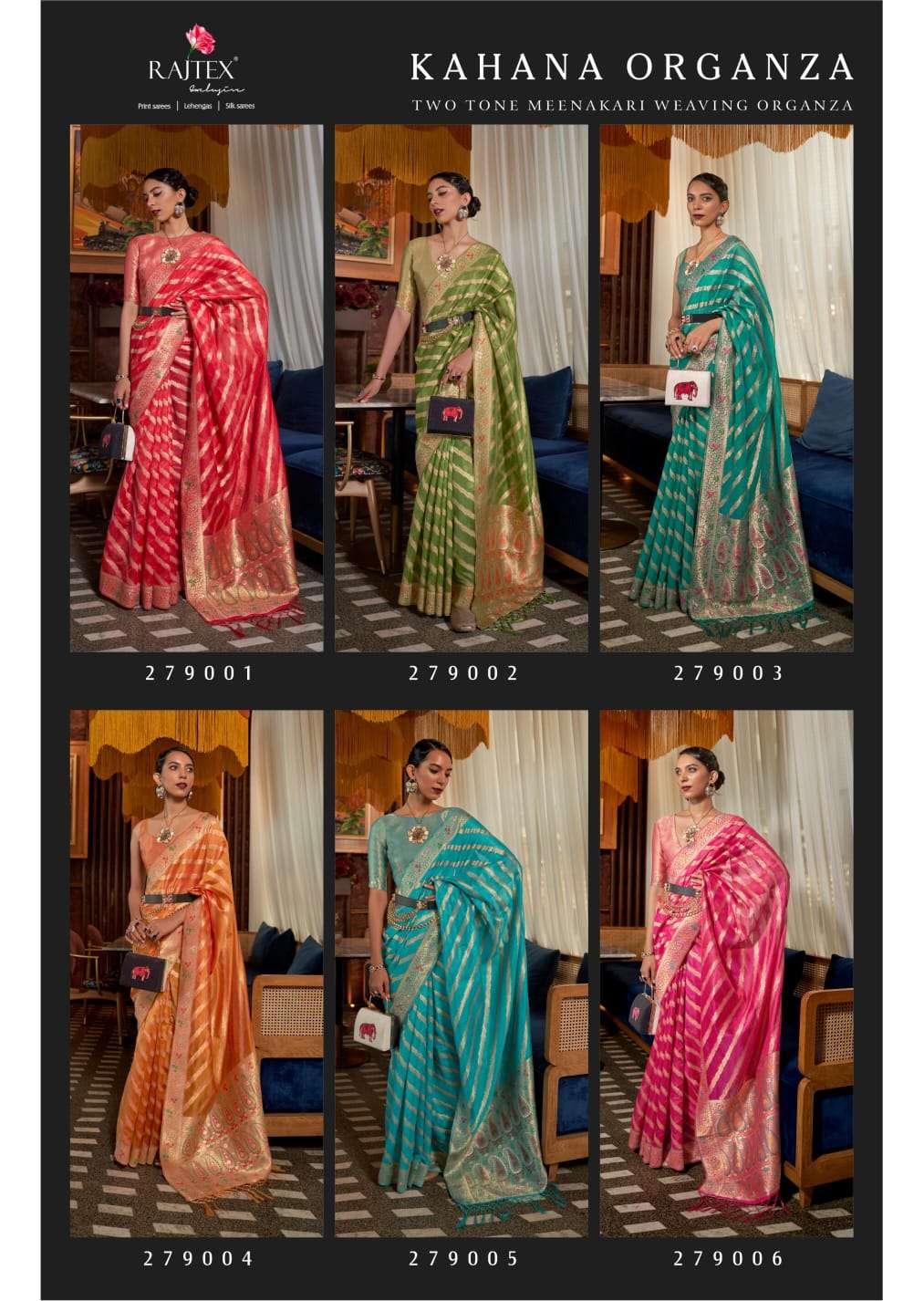 Kahana Organza By Raj Tex 279001 To 279006 Series Indian Traditional Wear Collection Beautiful Stylish Fancy Colorful Party Wear & Occasional Wear Organza Sarees At Wholesale Price