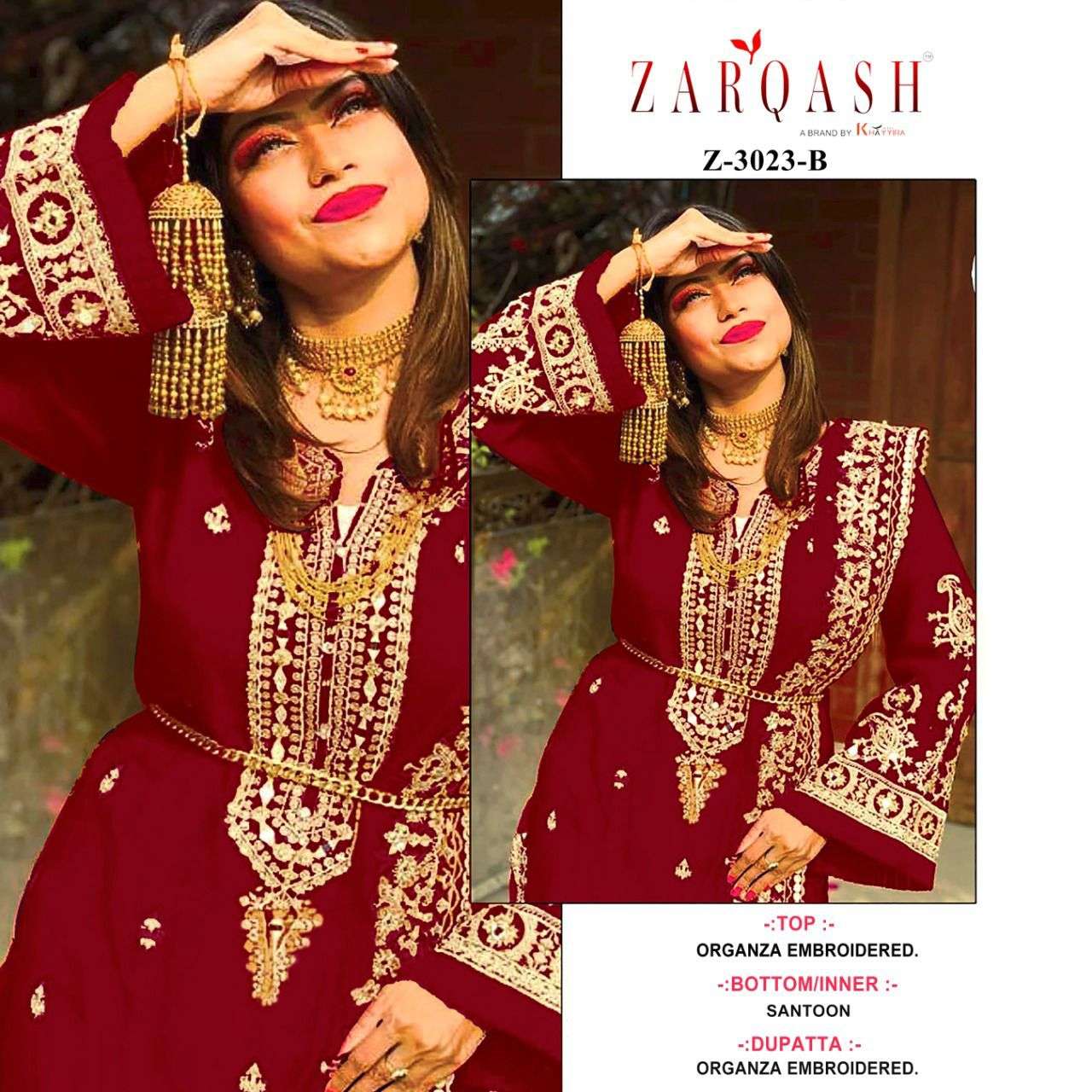 Zarqash Hit Design 3023 Colours By Zarqash 3023-A To 3023-L Series Designer Festive Pakistani Suits Collection Beautiful Stylish Fancy Colorful Party Wear & Occasional Wear Organza Embroidery Dresses At Wholesale Price