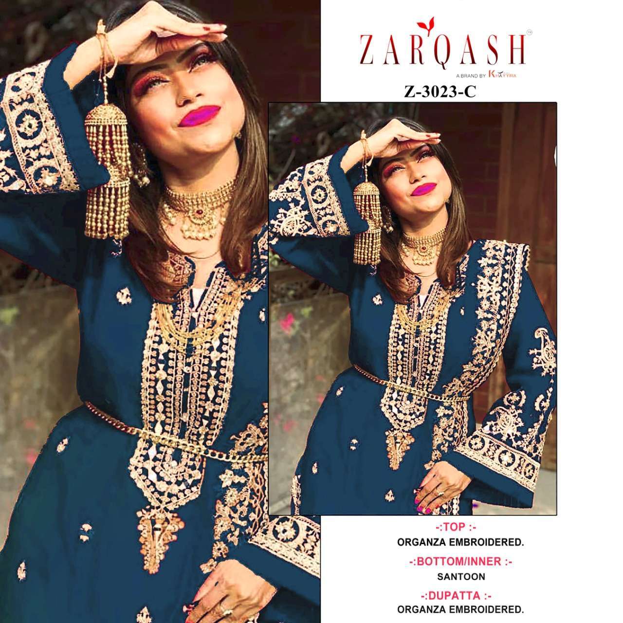 Zarqash Hit Design 3023 Colours By Zarqash 3023-A To 3023-L Series Designer Festive Pakistani Suits Collection Beautiful Stylish Fancy Colorful Party Wear & Occasional Wear Organza Embroidery Dresses At Wholesale Price