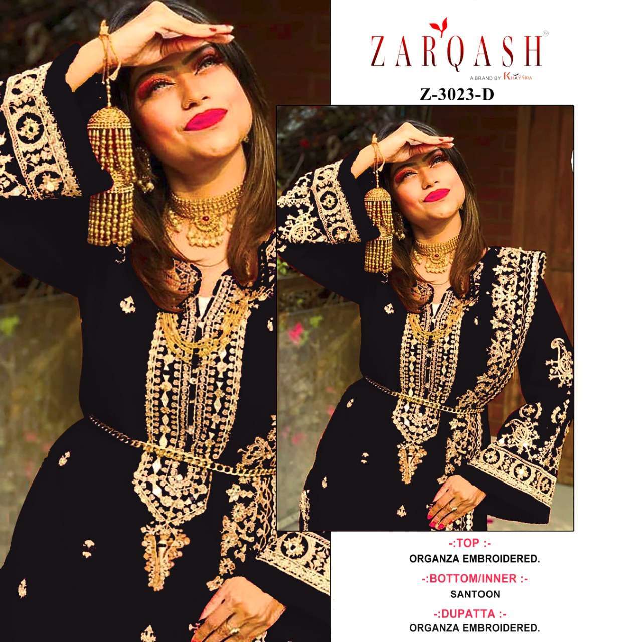 Zarqash Hit Design 3023 Colours By Zarqash 3023-A To 3023-L Series Designer Festive Pakistani Suits Collection Beautiful Stylish Fancy Colorful Party Wear & Occasional Wear Organza Embroidery Dresses At Wholesale Price