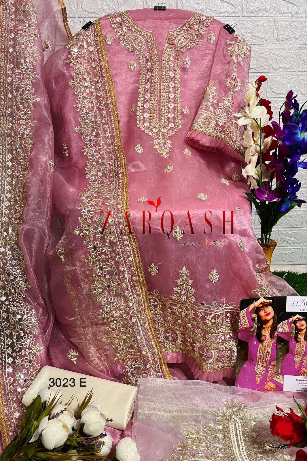 Zarqash Hit Design 3023 Colours By Zarqash 3023-A To 3023-L Series Designer Festive Pakistani Suits Collection Beautiful Stylish Fancy Colorful Party Wear & Occasional Wear Organza Embroidery Dresses At Wholesale Price