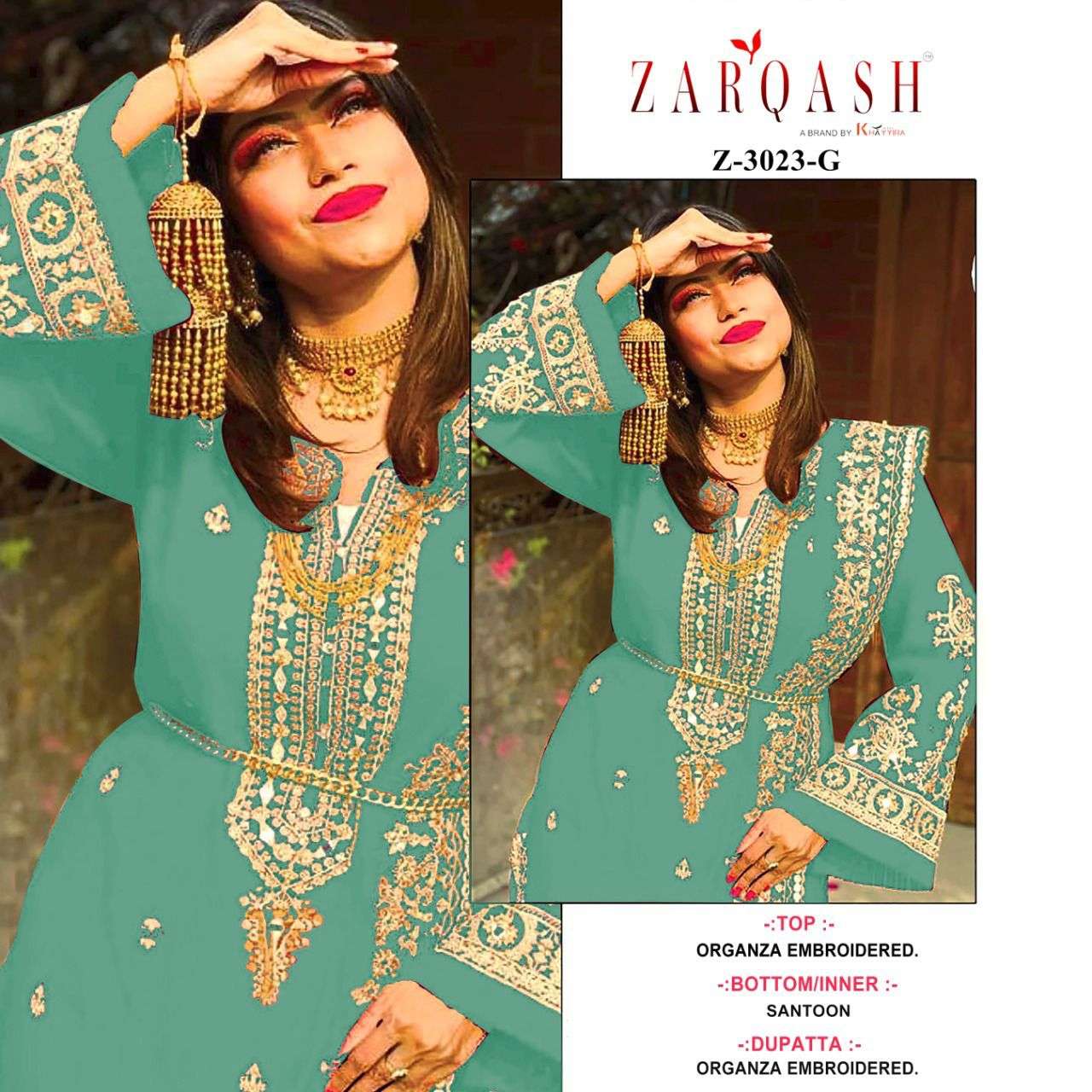 Zarqash Hit Design 3023 Colours By Zarqash 3023-A To 3023-L Series Designer Festive Pakistani Suits Collection Beautiful Stylish Fancy Colorful Party Wear & Occasional Wear Organza Embroidery Dresses At Wholesale Price