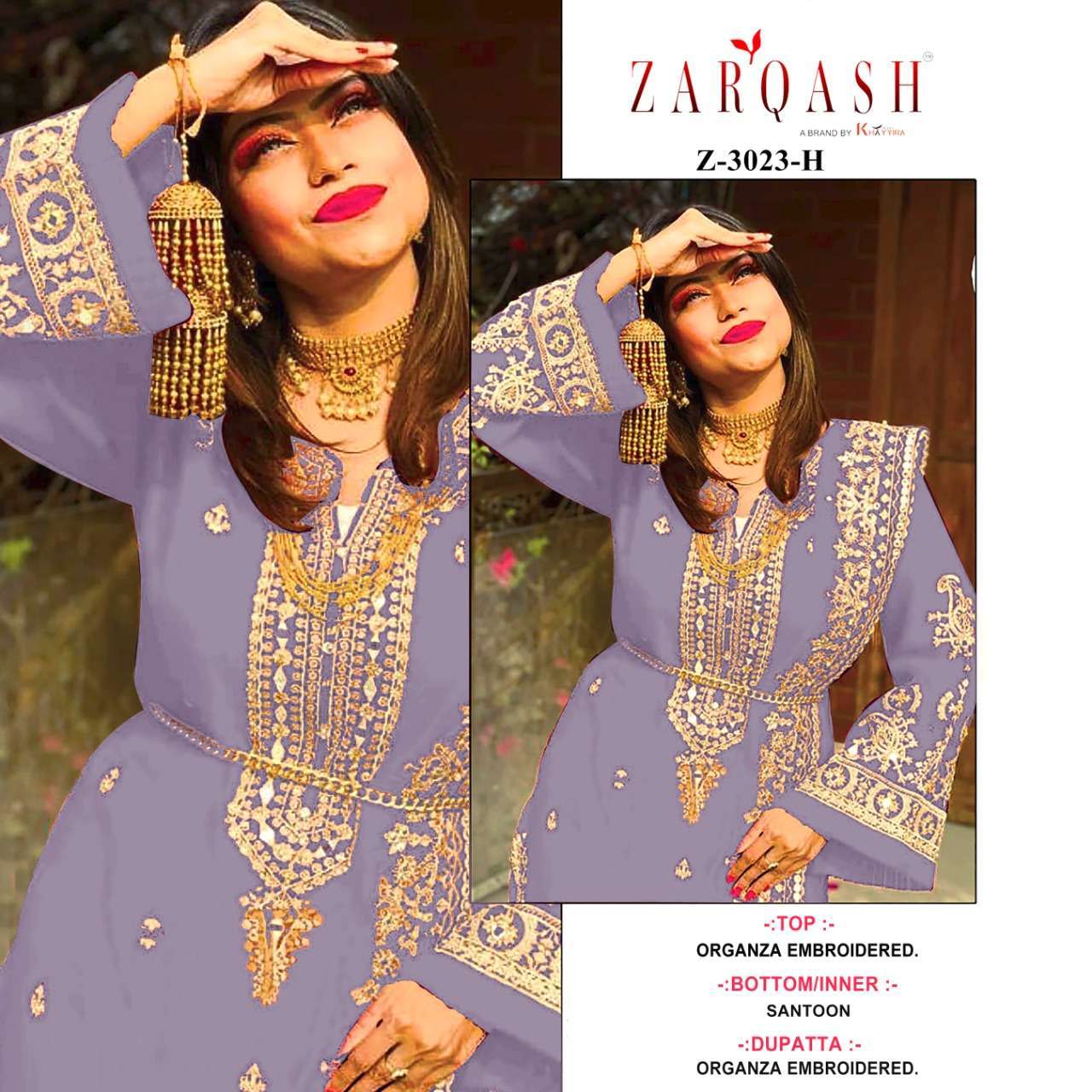 Zarqash Hit Design 3023 Colours By Zarqash 3023-A To 3023-L Series Designer Festive Pakistani Suits Collection Beautiful Stylish Fancy Colorful Party Wear & Occasional Wear Organza Embroidery Dresses At Wholesale Price