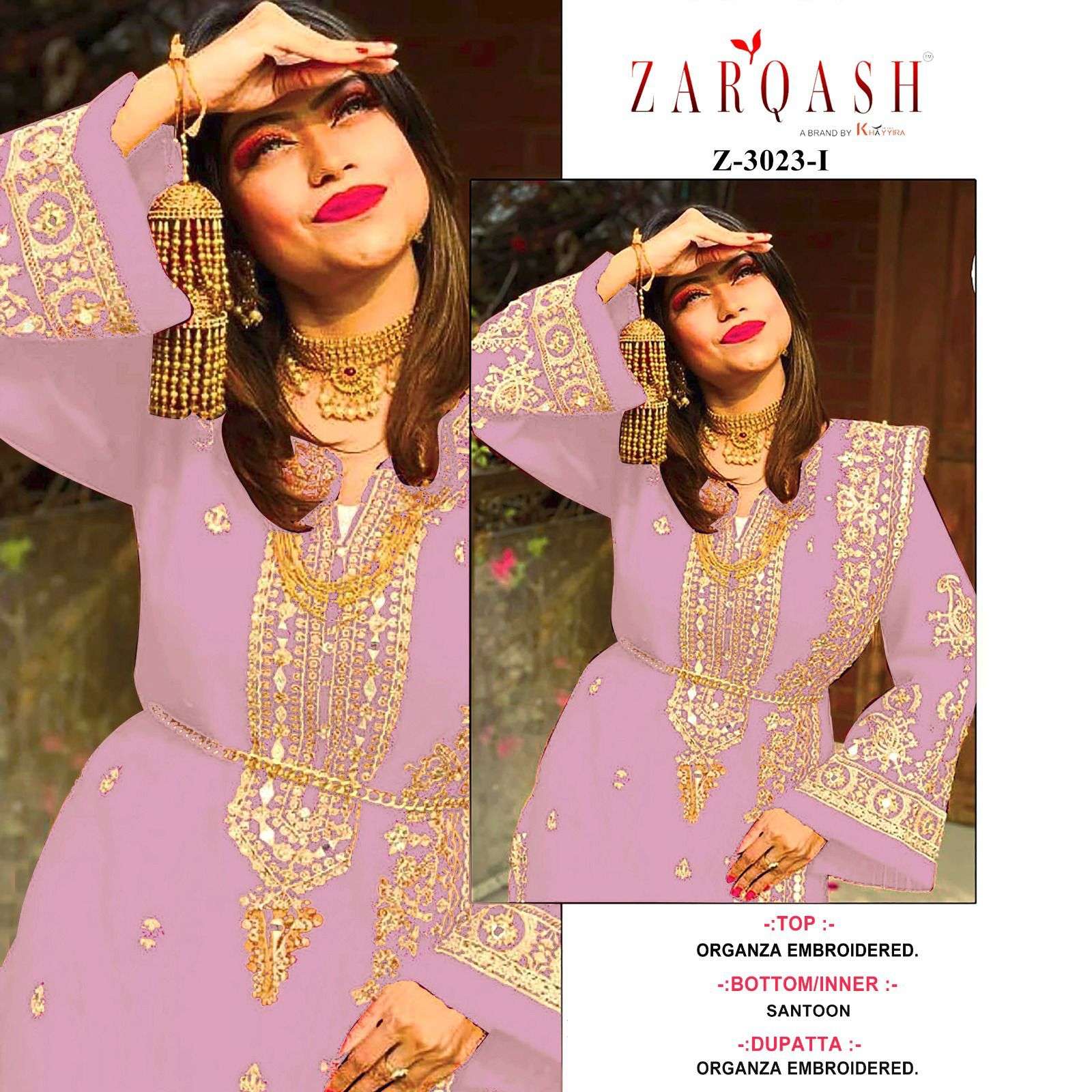 Zarqash Hit Design 3023 Colours By Zarqash 3023-A To 3023-L Series Designer Festive Pakistani Suits Collection Beautiful Stylish Fancy Colorful Party Wear & Occasional Wear Organza Embroidery Dresses At Wholesale Price