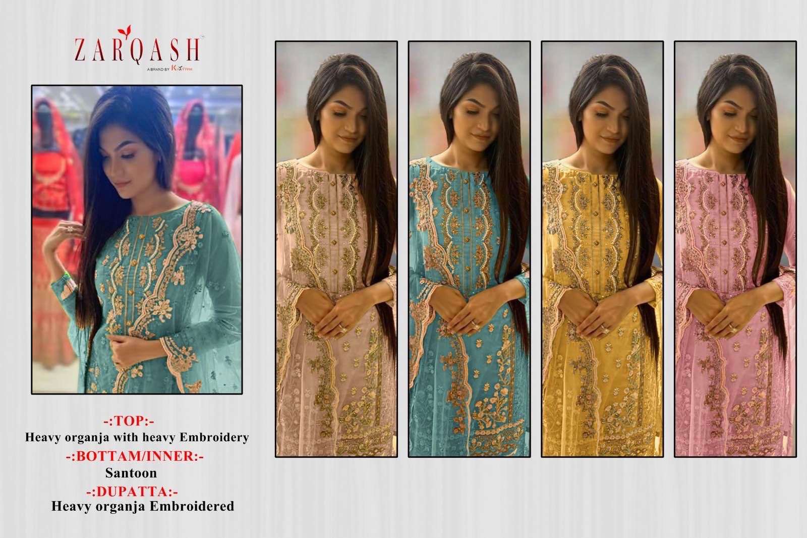 Zarqash Hit Design 3044 Colours By Zarqash 3044-A To 3044-D Series Designer Pakistani Suits Collection Beautiful Stylish Colorful Fancy Party Wear & Occasional Wear Organza Dresses At Wholesale Price