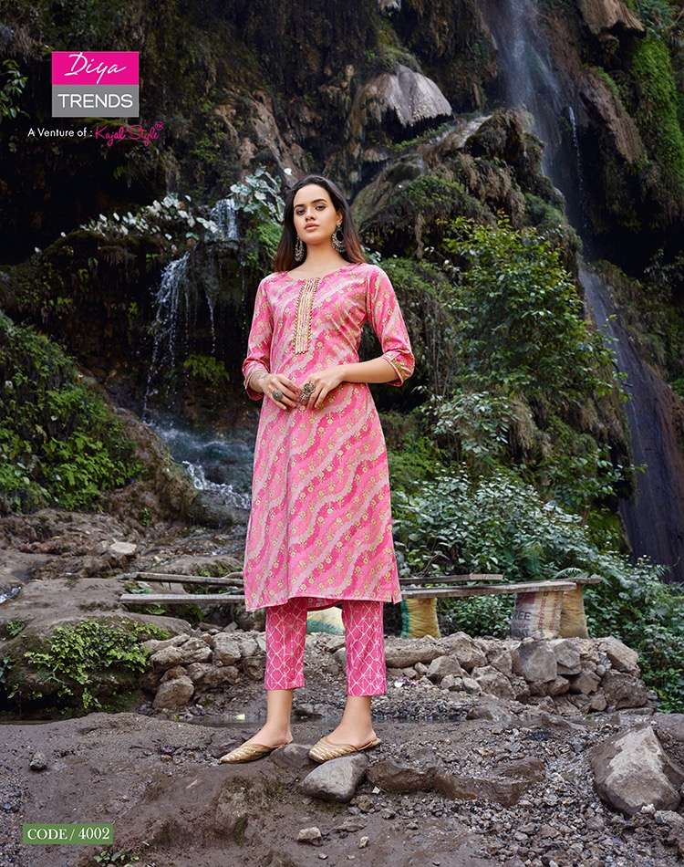 Celebration Vol-4 By Diya Trends 4001 To 4007 Series Designer Stylish Fancy Colorful Beautiful Party Wear & Ethnic Wear Collection Rayon Print Kurtis With Bottom At Wholesale Price