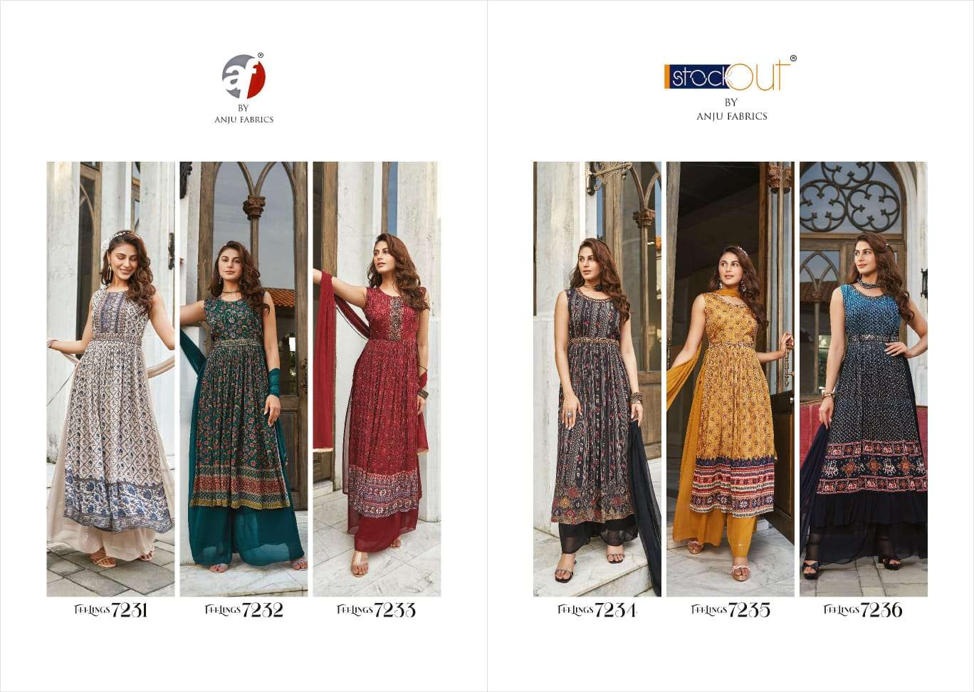 Feelings Vol-2 By Anju Fabrics 7231 To 7236 Series Beautiful Suits Colorful Stylish Fancy Casual Wear & Ethnic Wear Pure Chinnon Dresses At Wholesale Price