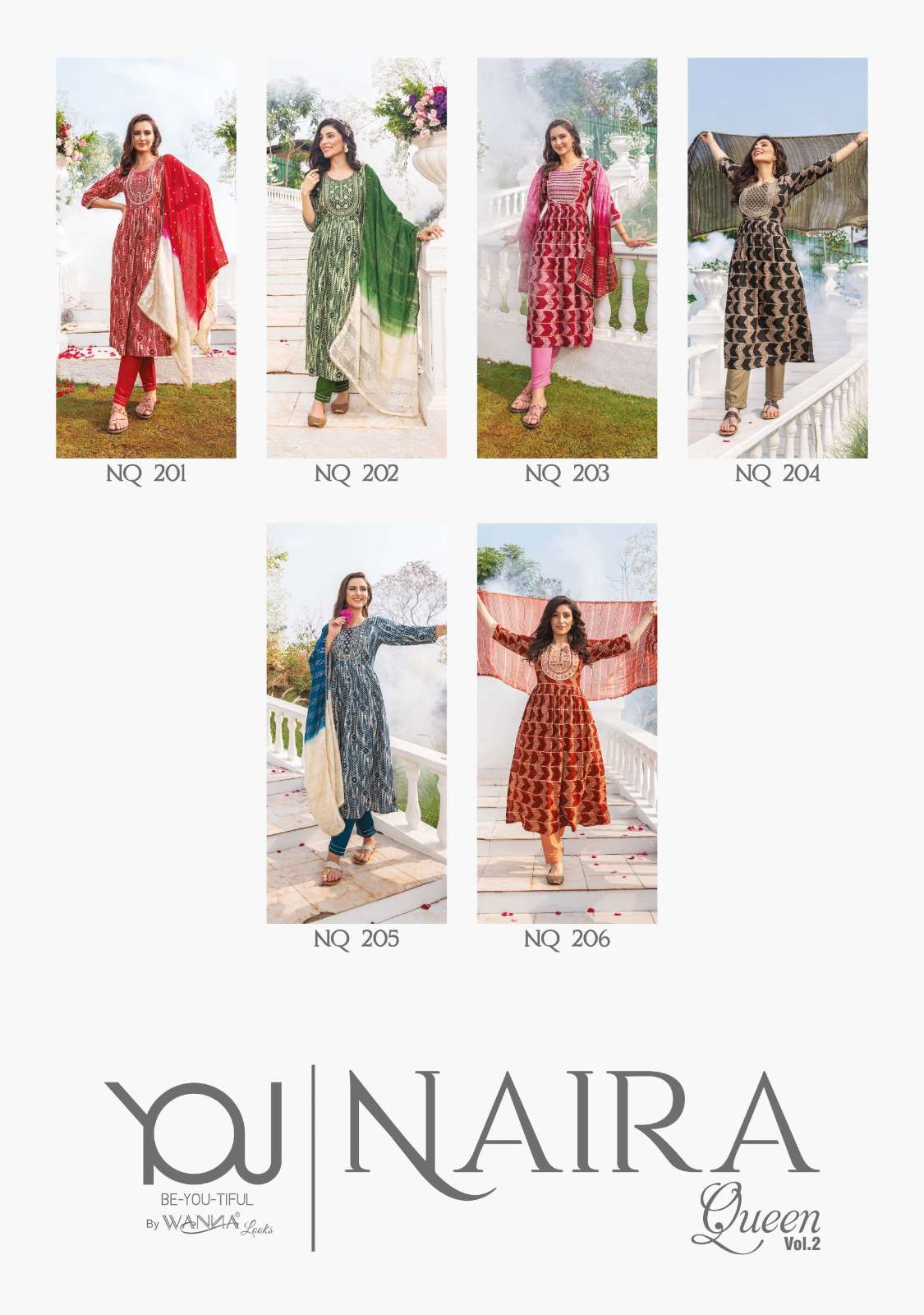 Naira Queen Vol-2 By You 201 To 206 Series Beautiful Suits Colorful Stylish Fancy Casual Wear & Ethnic Wear Viscose Rayon Dresses At Wholesale Price