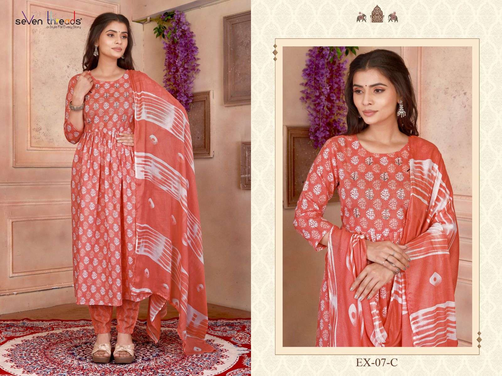 Ex Vol-7 By Seven Threads 07-A To 07-D Series Beautiful Suits Colorful Stylish Fancy Casual Wear & Ethnic Wear Cotton Print Dresses At Wholesale Price