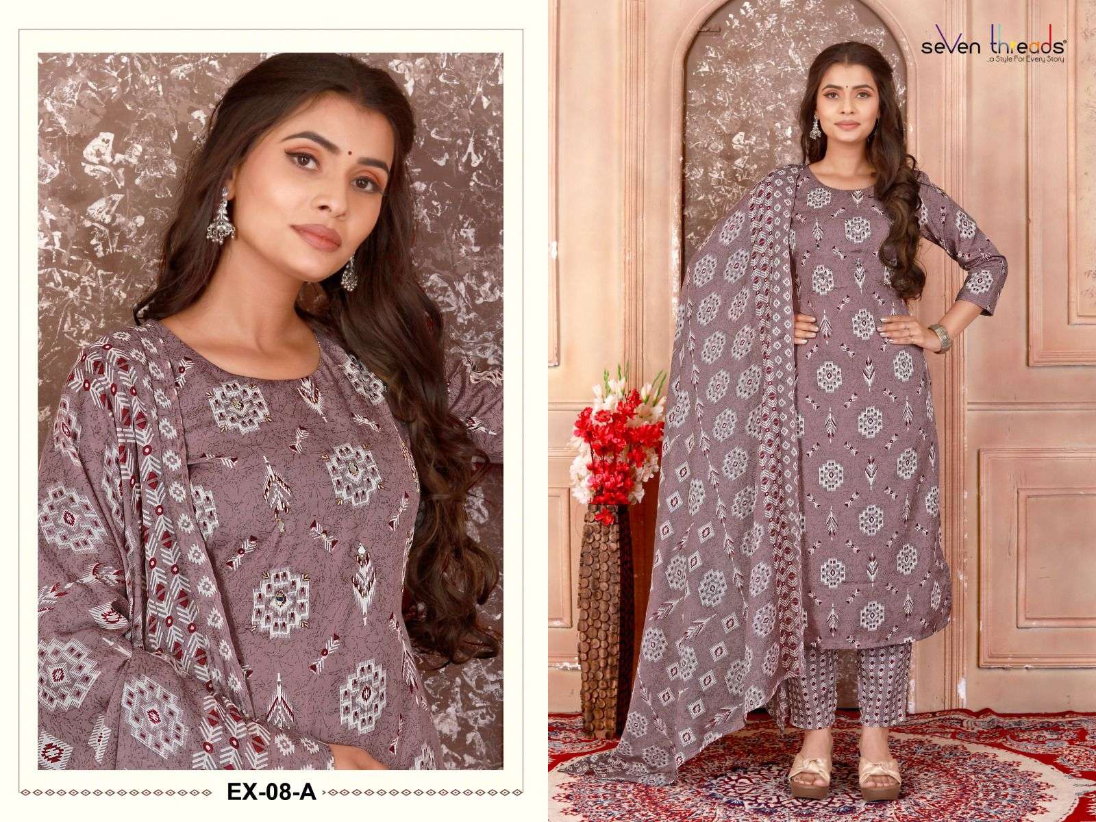 Ex Vol-8 By Seven Threads 08-A To 08-D Series Beautiful Suits Colorful Stylish Fancy Casual Wear & Ethnic Wear Cotton Print Dresses At Wholesale Price