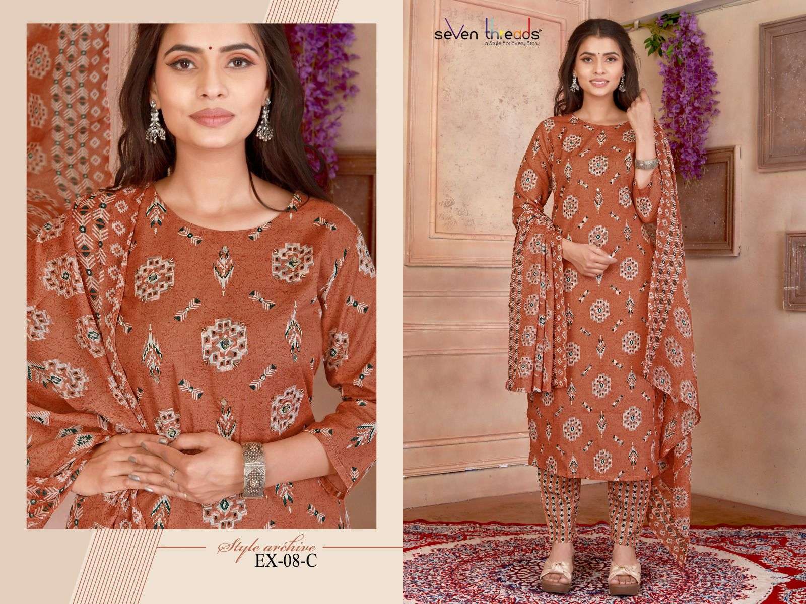 Ex Vol-8 By Seven Threads 08-A To 08-D Series Beautiful Suits Colorful Stylish Fancy Casual Wear & Ethnic Wear Cotton Print Dresses At Wholesale Price