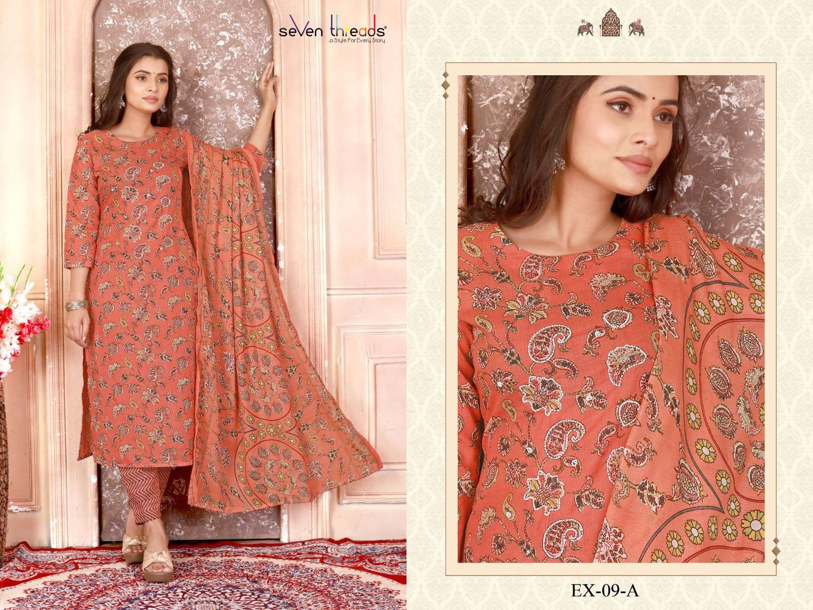 Ex Vol-9 By Seven Threads 09-A To 09-D Series Beautiful Suits Colorful Stylish Fancy Casual Wear & Ethnic Wear Cotton Print Dresses At Wholesale Price
