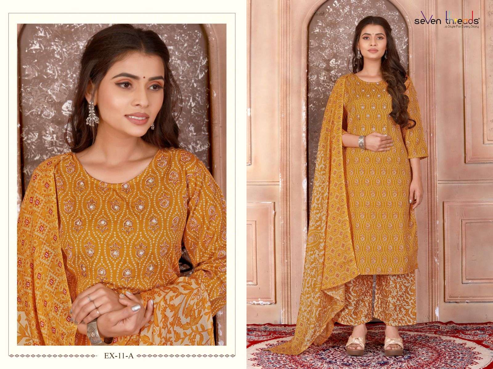 Ex Vol-11 By Seven Threads 11-A To 11-D Series Beautiful Suits Colorful Stylish Fancy Casual Wear & Ethnic Wear Cotton Print Dresses At Wholesale Price