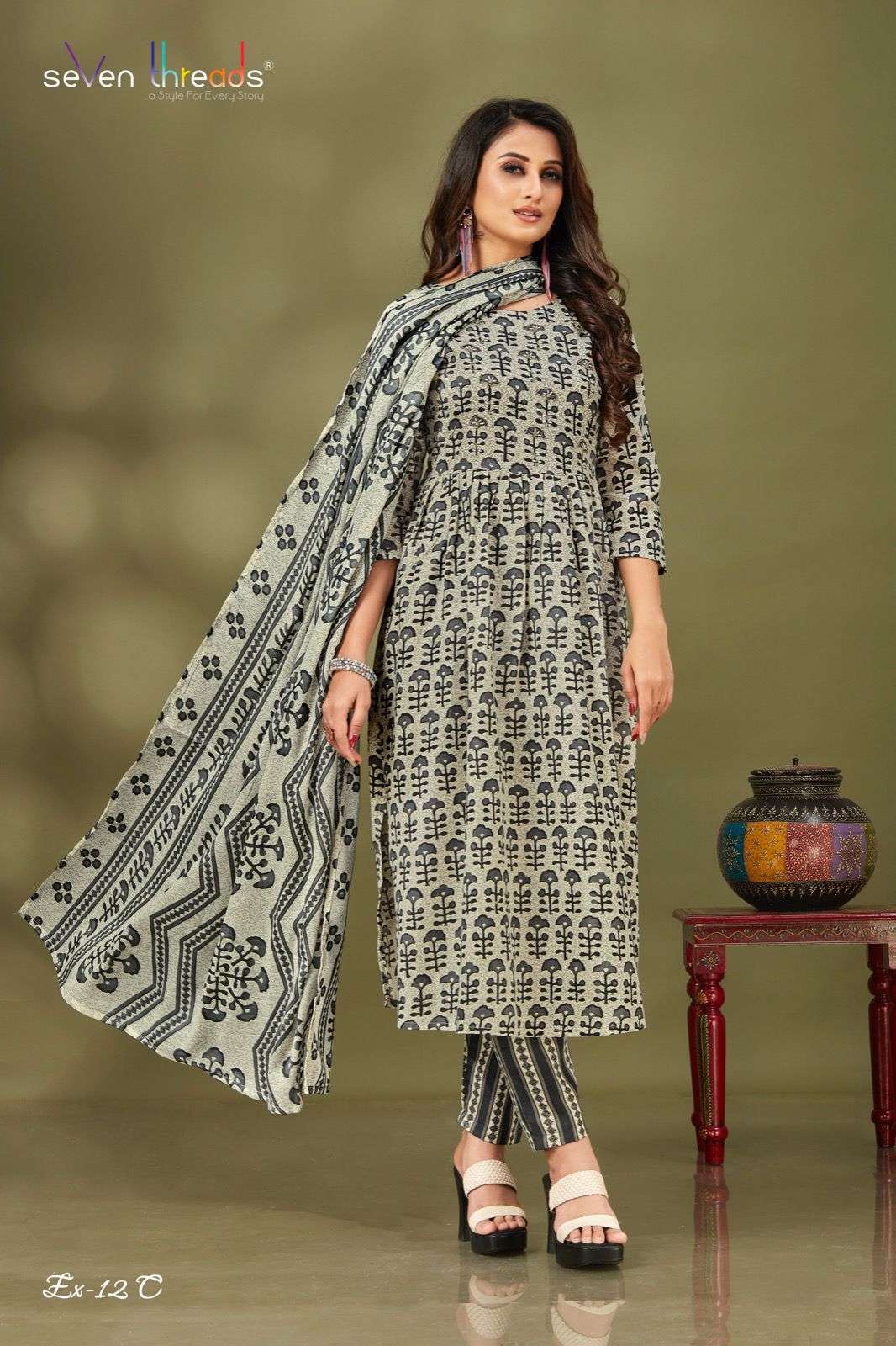 Ex Vol-12 By Seven Threads 12-A To 12-D Series Beautiful Suits Colorful Stylish Fancy Casual Wear & Ethnic Wear Cotton Print Dresses At Wholesale Price