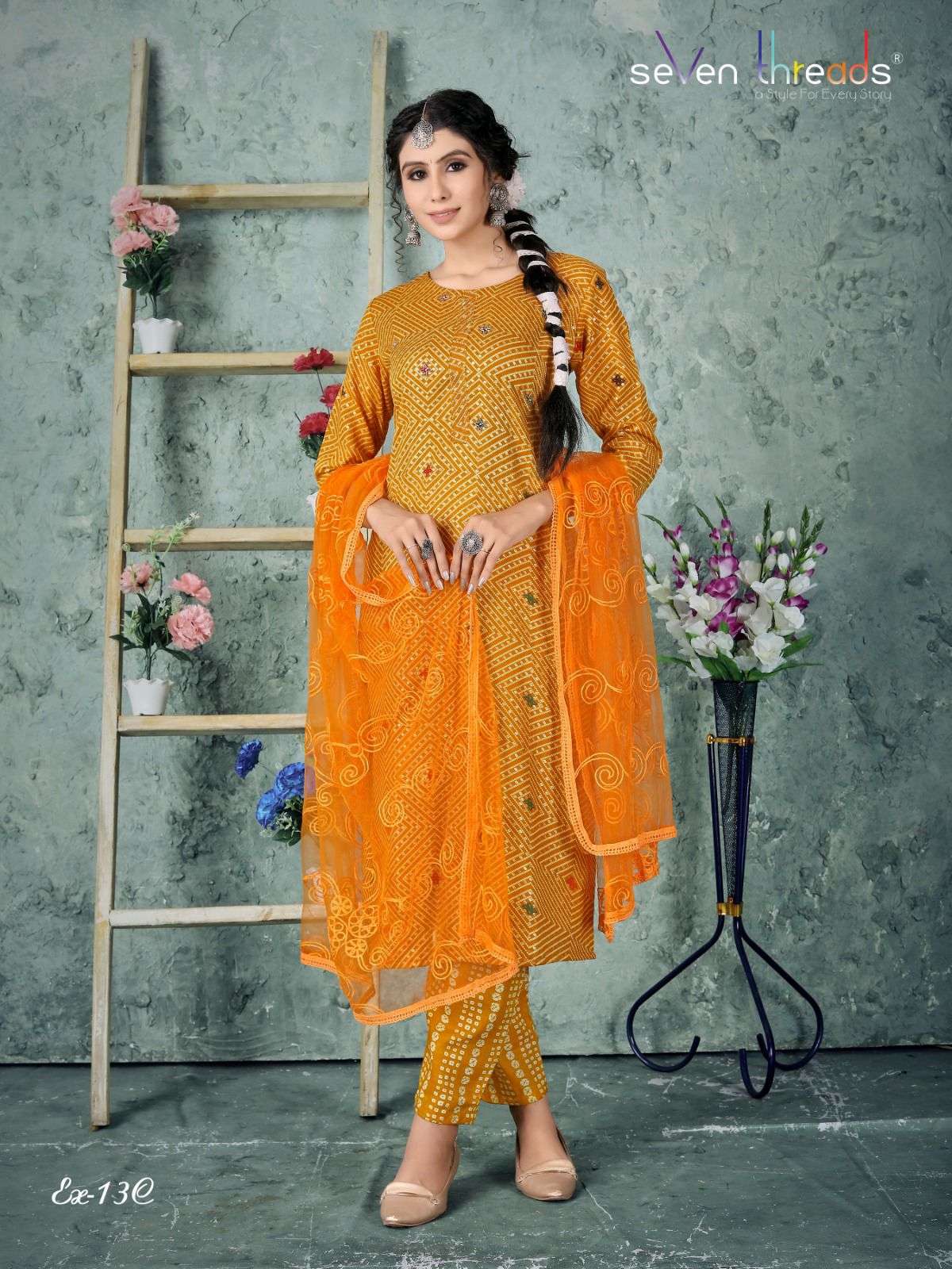 Ex Vol-13 By Seven Threads 13-A To 13-D Series Beautiful Suits Colorful Stylish Fancy Casual Wear & Ethnic Wear Cotton Print Dresses At Wholesale Price