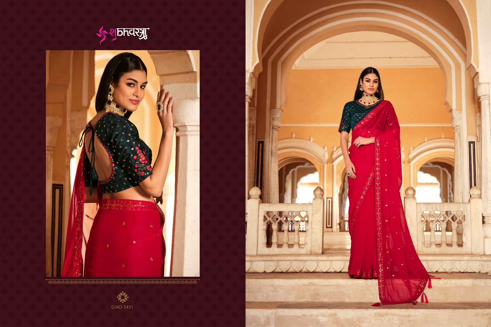 Gatha By Shubhkala 5431 To 5438 Series Indian Traditional Wear Collection Beautiful Stylish Fancy Colorful Party Wear & Occasional Wear Chinnon Sarees At Wholesale Price