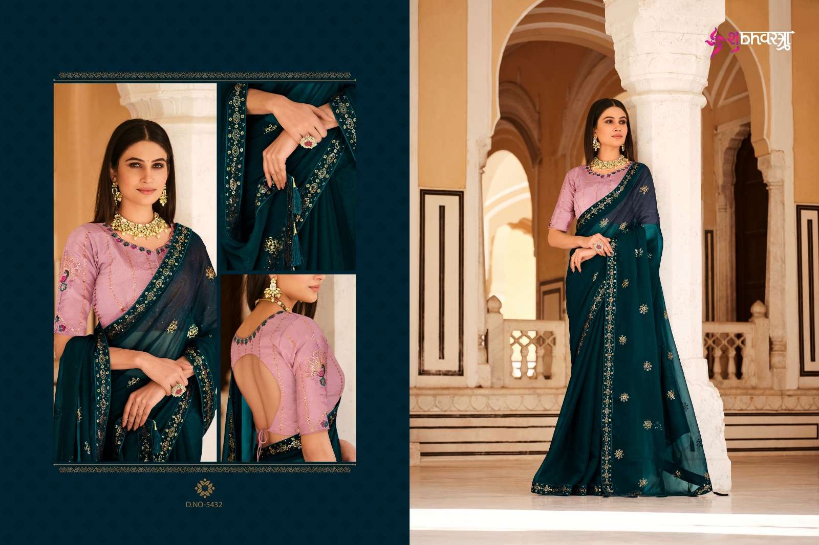 Gatha By Shubhkala 5431 To 5438 Series Indian Traditional Wear Collection Beautiful Stylish Fancy Colorful Party Wear & Occasional Wear Chinnon Sarees At Wholesale Price