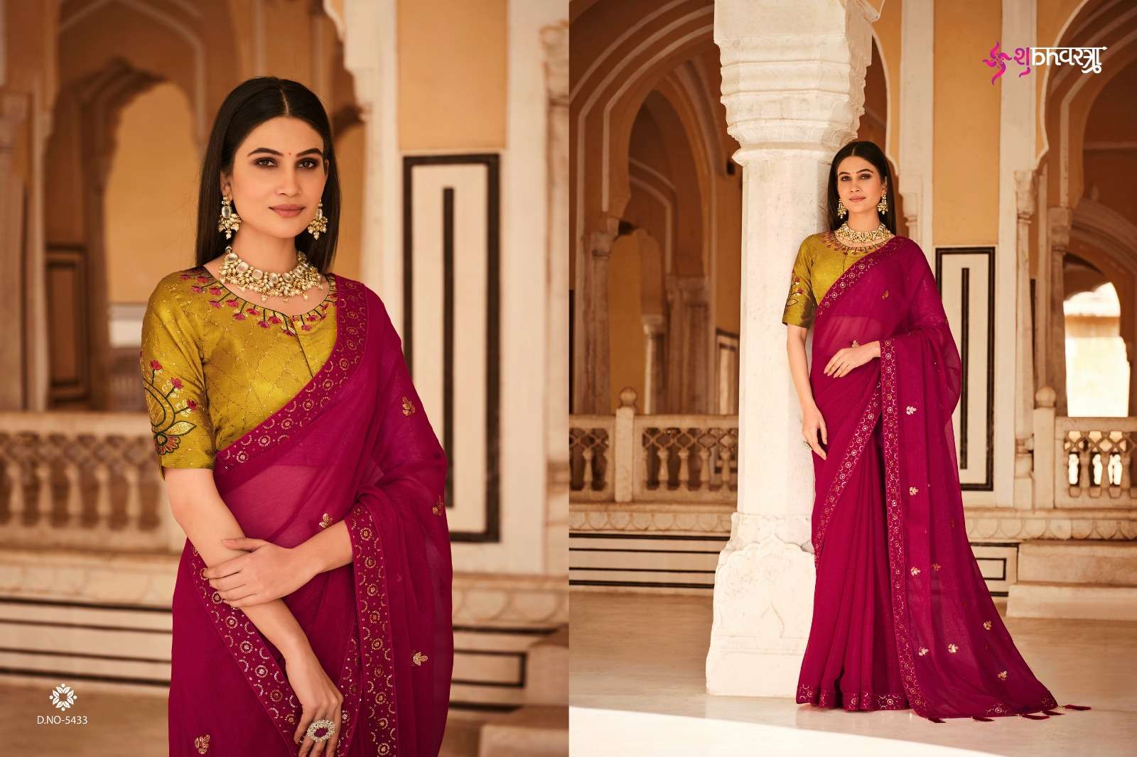 Gatha By Shubhkala 5431 To 5438 Series Indian Traditional Wear Collection Beautiful Stylish Fancy Colorful Party Wear & Occasional Wear Chinnon Sarees At Wholesale Price