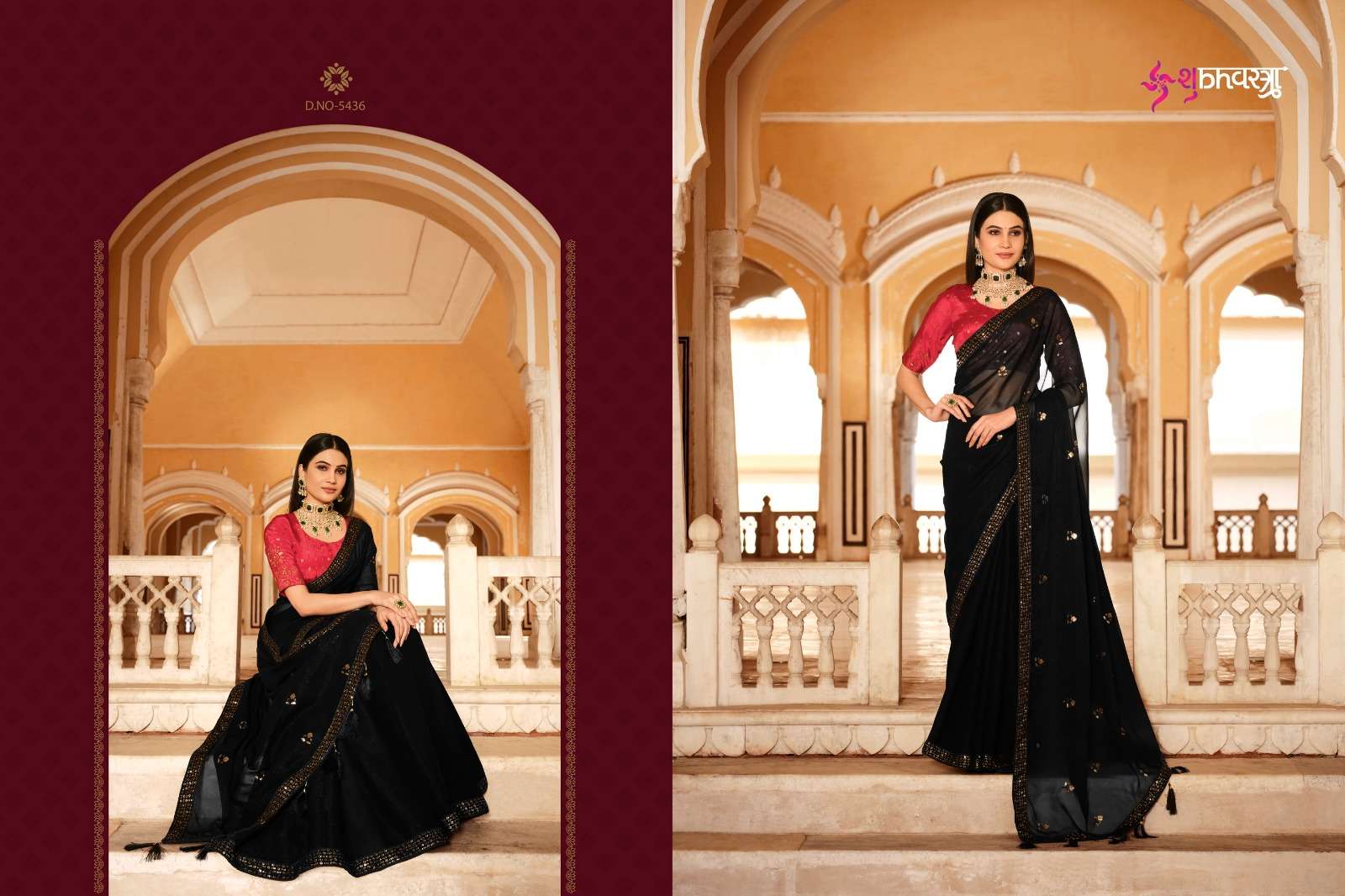 Gatha By Shubhkala 5431 To 5438 Series Indian Traditional Wear Collection Beautiful Stylish Fancy Colorful Party Wear & Occasional Wear Chinnon Sarees At Wholesale Price