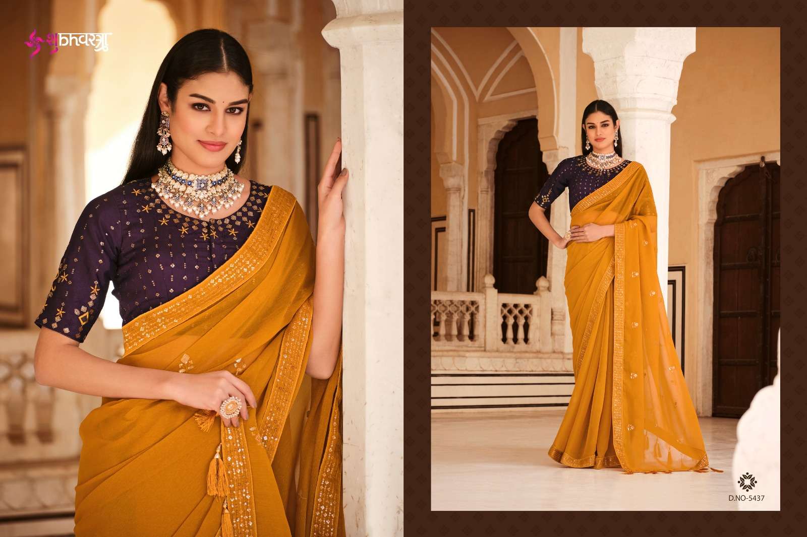 Gatha By Shubhkala 5431 To 5438 Series Indian Traditional Wear Collection Beautiful Stylish Fancy Colorful Party Wear & Occasional Wear Chinnon Sarees At Wholesale Price