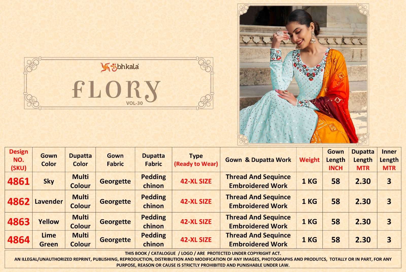 Flory Vol-30 By Shubhkala 4861 To 4864 Series Designer Stylish Fancy Colorful Beautiful Party Wear & Ethnic Wear Collection Heavy Georgette Gowns With Dupatta At Wholesale Price