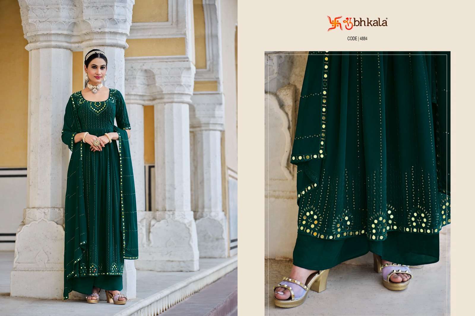 Flory Vol-32 By Shubhkala 4881 To 4884 Series Beautiful Sharara Suits Colorful Stylish Fancy Casual Wear & Ethnic Wear Georgette Dresses At Wholesale Price