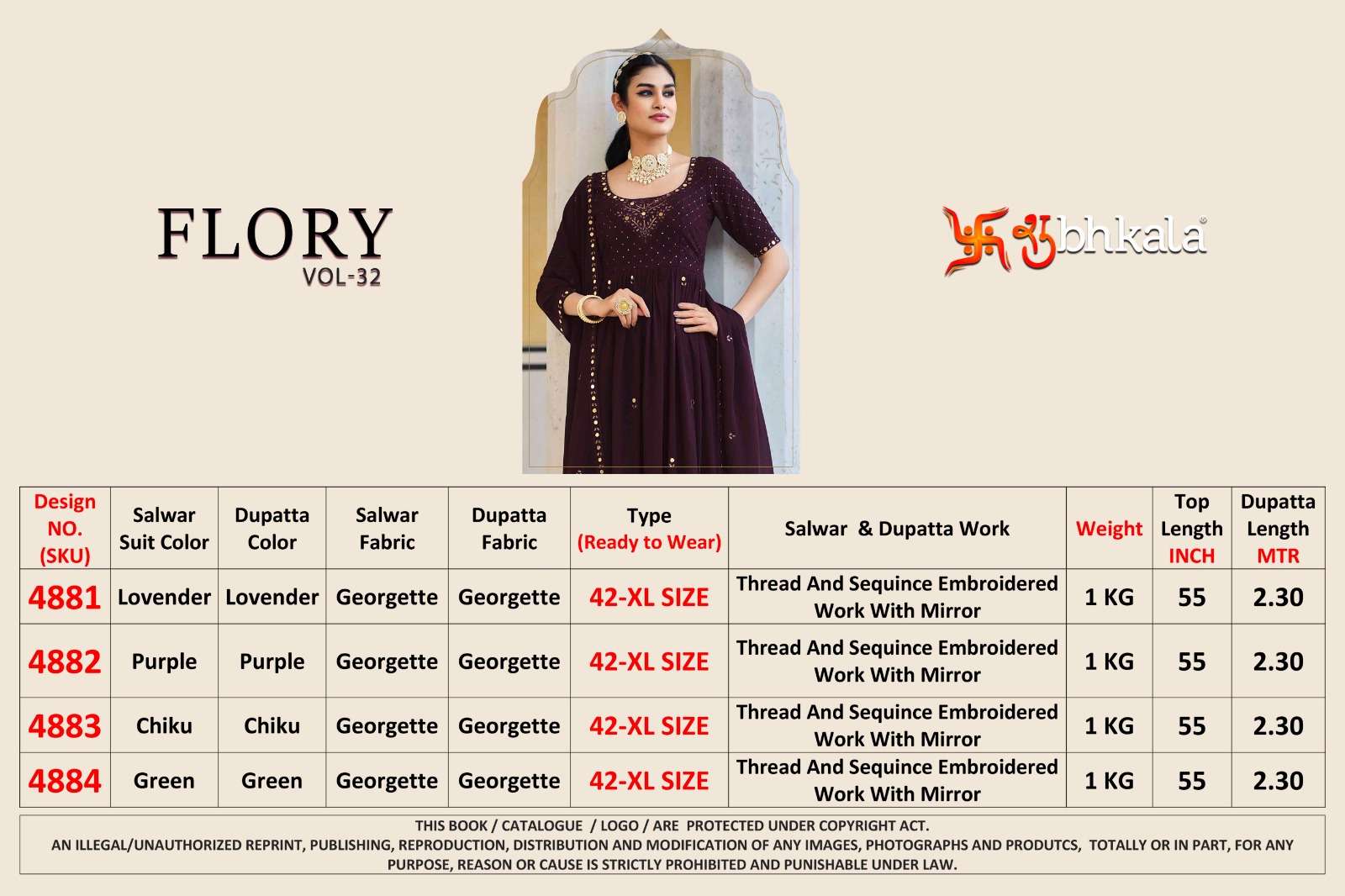 Flory Vol-32 By Shubhkala 4881 To 4884 Series Beautiful Sharara Suits Colorful Stylish Fancy Casual Wear & Ethnic Wear Georgette Dresses At Wholesale Price