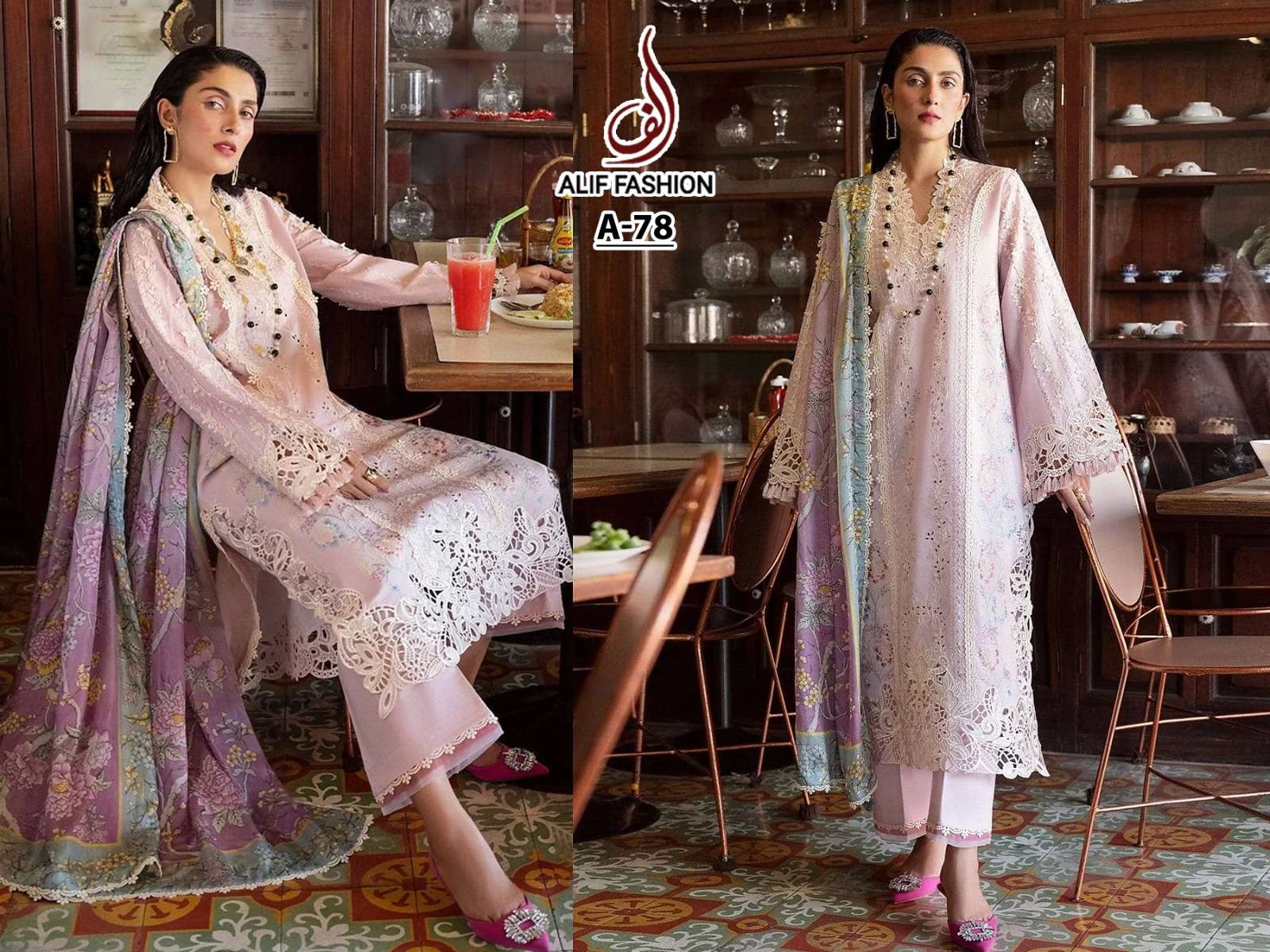 Alif Hit Design A-78 By Alif Fashion Pakistani Suits Beautiful Fancy Colorful Stylish Party Wear & Occasional Wear Pure Cambric Cotton With Embroidery Dresses At Wholesale Price