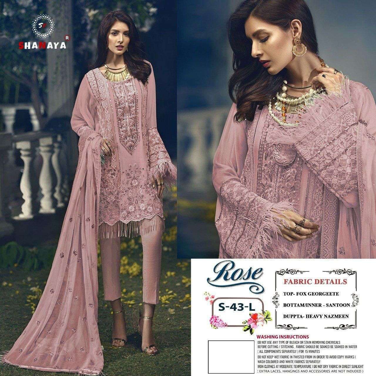 Shanaya Hit Design S-43 Colours Vol-4 By Shanaya Fashion S-43-L To S-43-N Series Pakistani Suits Beautiful Fancy Colorful Stylish Party Wear & Occasional Wear Faux Georgette With Embroidery Dresses At Wholesale Price