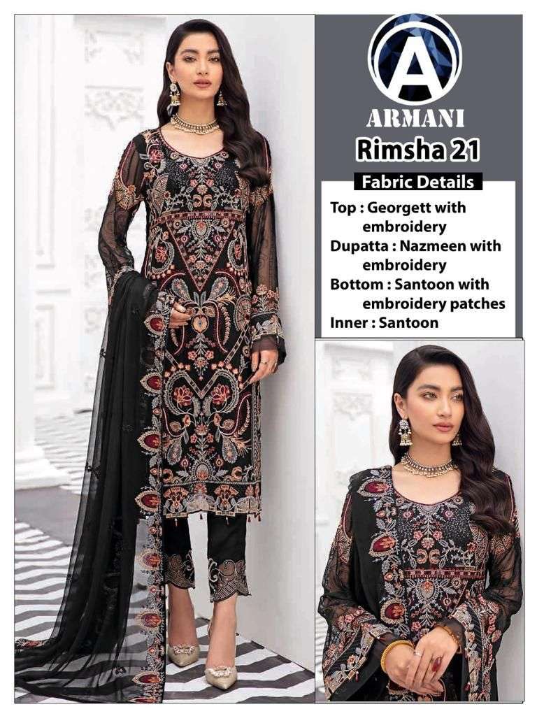 Rimsha 21 By Armani Pakistani Suits Beautiful Fancy Colorful Stylish Party Wear & Occasional Wear Georgette Dresses At Wholesale Price