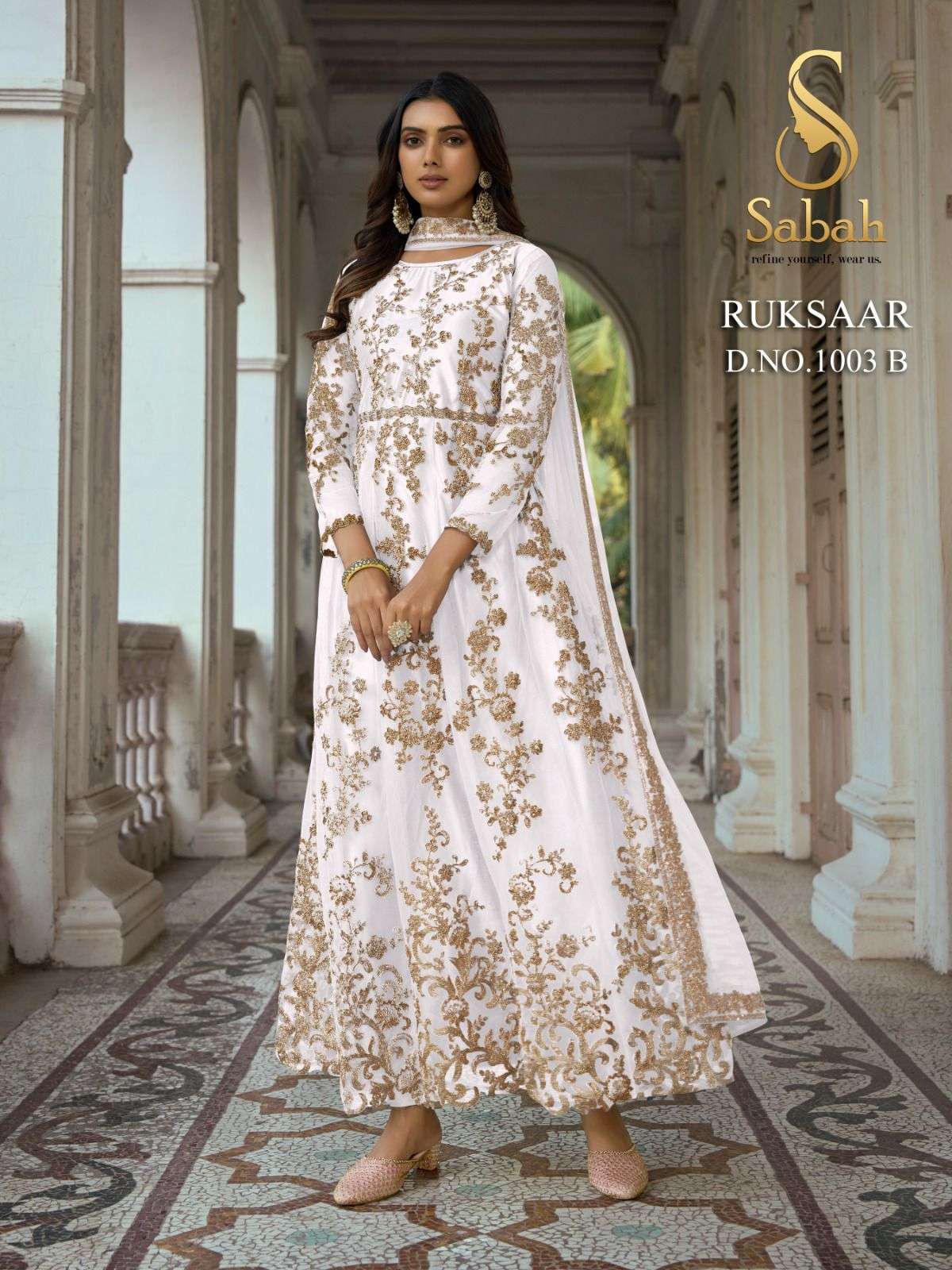 Ruksaar 1003 Colours By Sabah 1003-A To 1003-D Series Designer Anarkali Suits Beautiful Fancy Colorful Stylish Party Wear & Occasional Wear Heavy Net Dresses At Wholesale Price