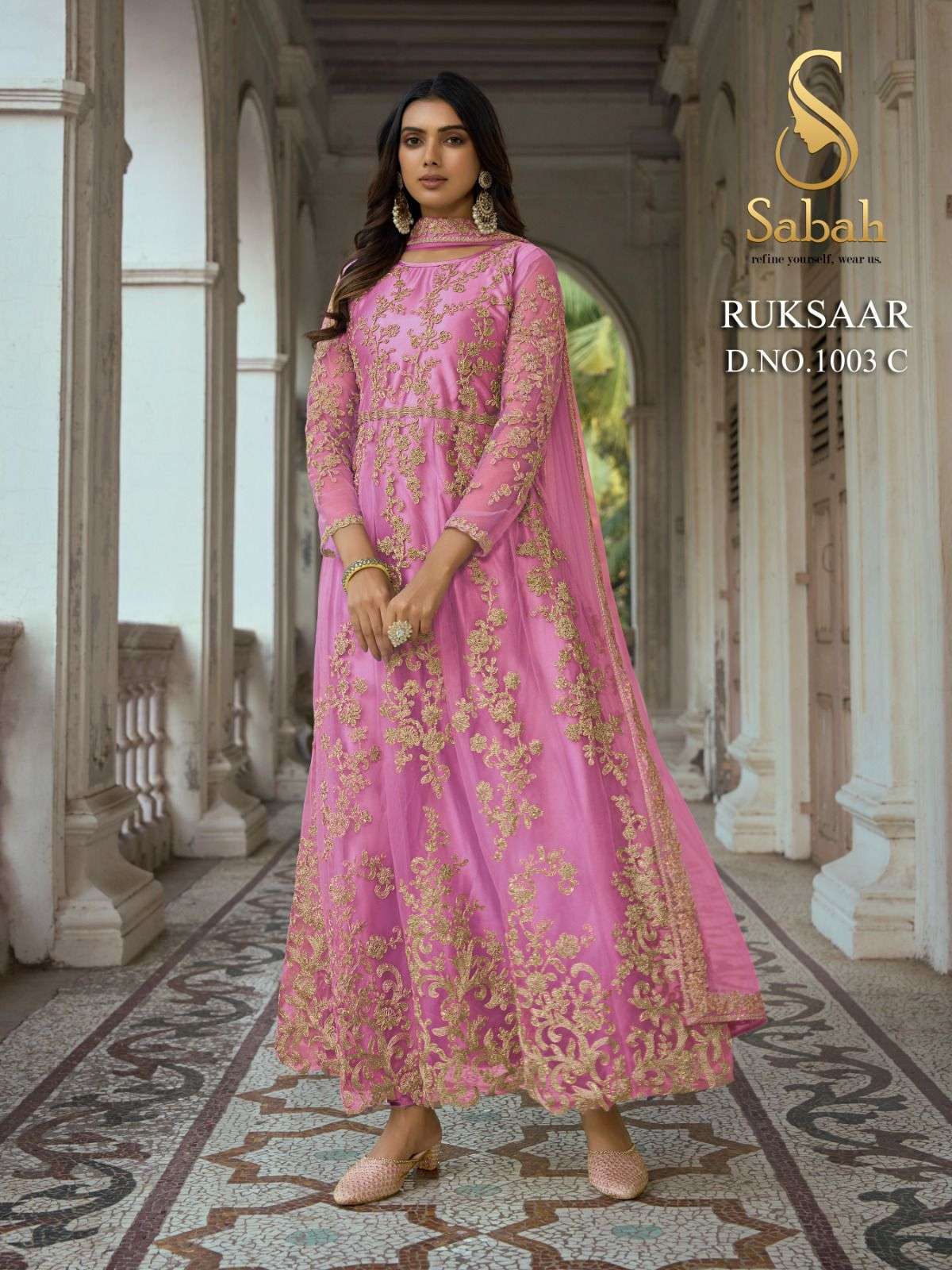 Ruksaar 1003 Colours By Sabah 1003-A To 1003-D Series Designer Anarkali Suits Beautiful Fancy Colorful Stylish Party Wear & Occasional Wear Heavy Net Dresses At Wholesale Price